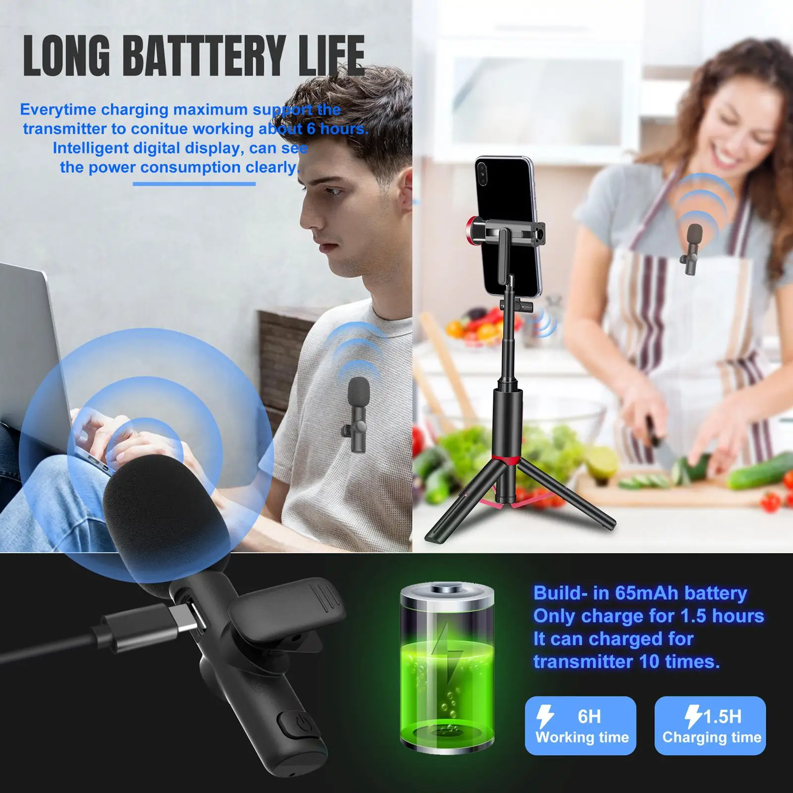 Wireless Lavalier Microphone  Usb-C Distance for Teaching Recording