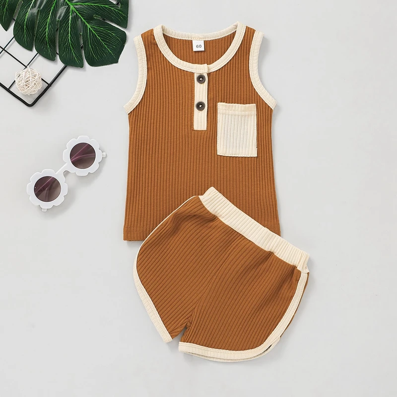 baby clothing set line 4 Colors Toddler Newborn Baby Boys Clothes Sets Summer Kids Girls Ribbed Knitted Patchwork Sleeveless Vest+Shorts Tracksuits newborn baby clothing gift set
