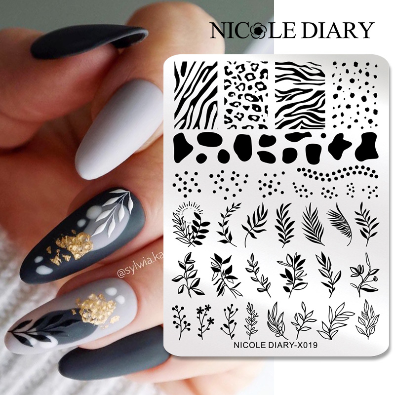 Description Picture 4 of itemNICOLE DIARY Flower Leaves Nail Art Stamping Plates 3D Geometric Stripe Line Nail Design Image Nail Art Stamp Templates Stencil