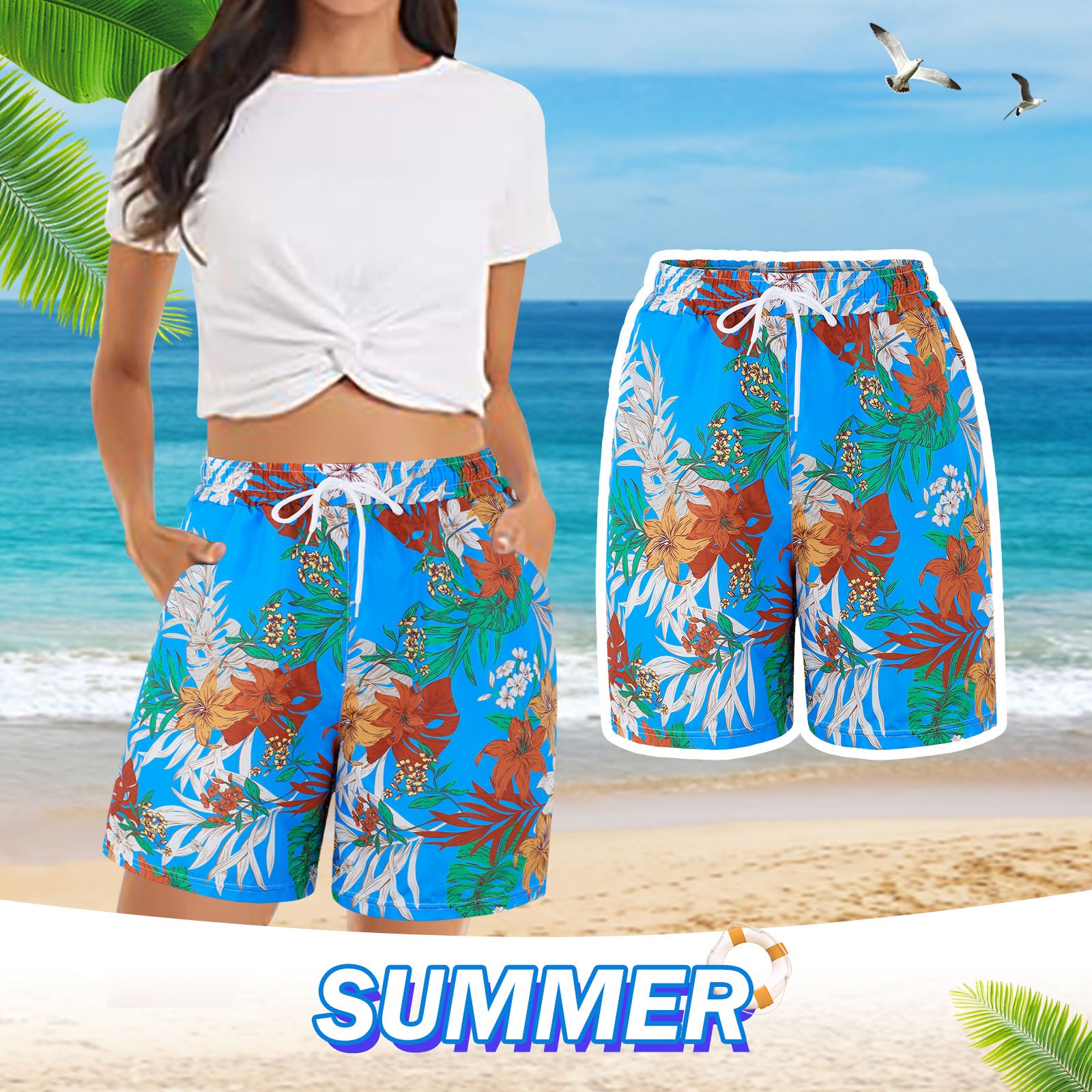 shorts casual de verão feminino com cintura leg perna secagem com print para mulheres