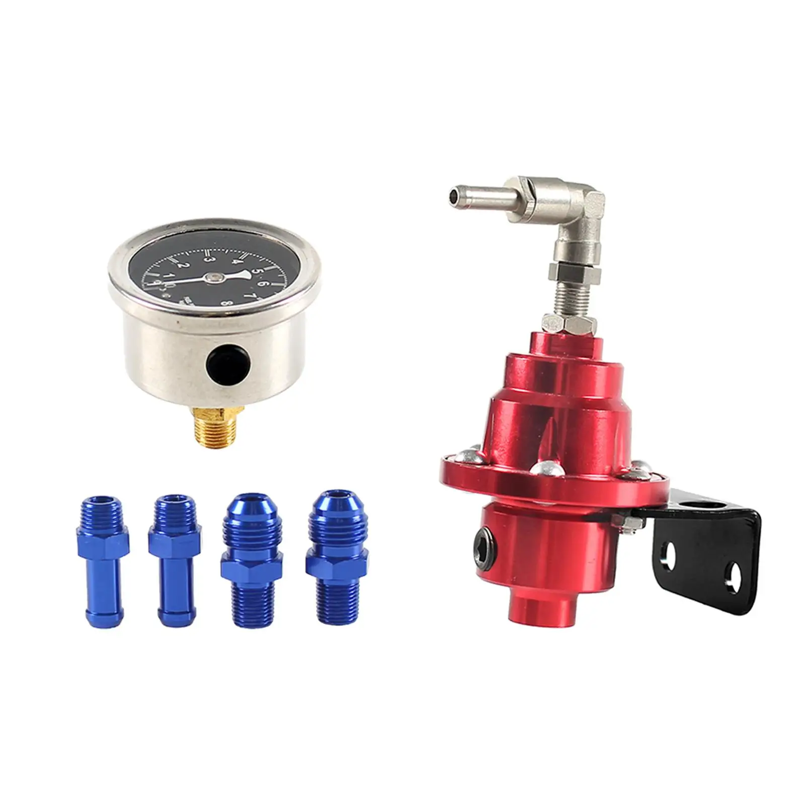 Universal Adjustable Fuel Pressure Regulator with Gauge Automotive Accessories Replace Parts with 4 Connectors 200-800Kpa