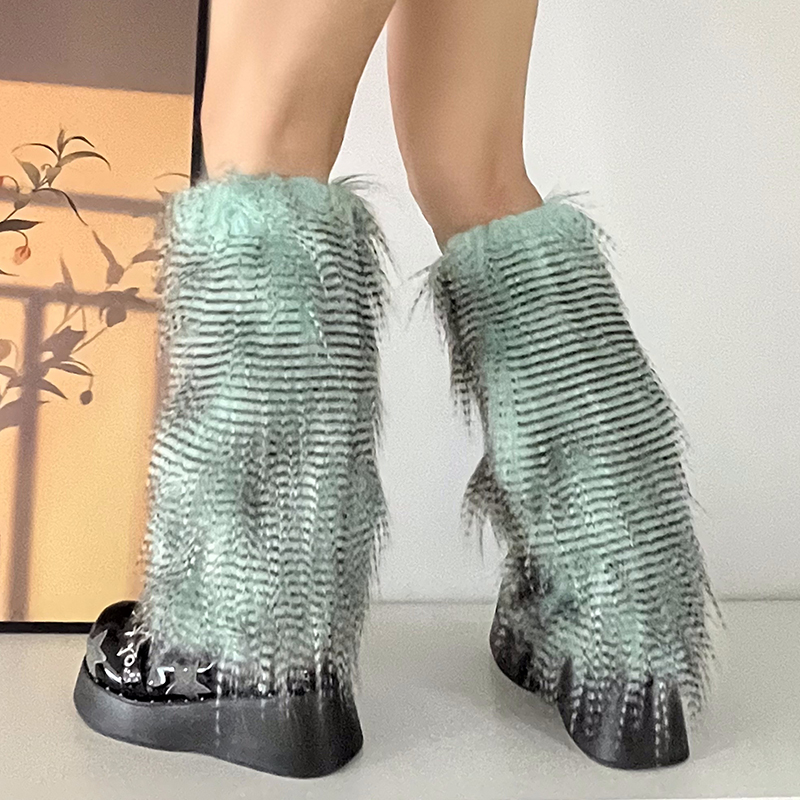 Y2K Goth Furry Faux Fur Women Leg Warmers Boot Covers Harajuku Lolita Girls Punk Fashion Cute Jk Hipster Warm Fluffies Leggings