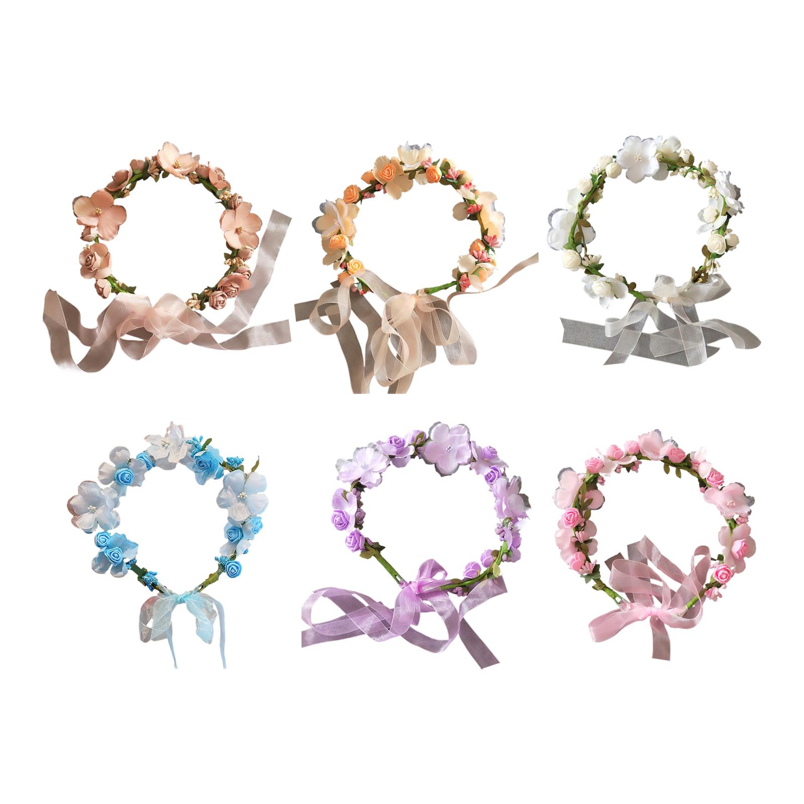 Boho Flower Wreath Headband Women Girl Children Woven Hair Accessories Garland Ribbon Bridal Floral Crown for Party Photo Props