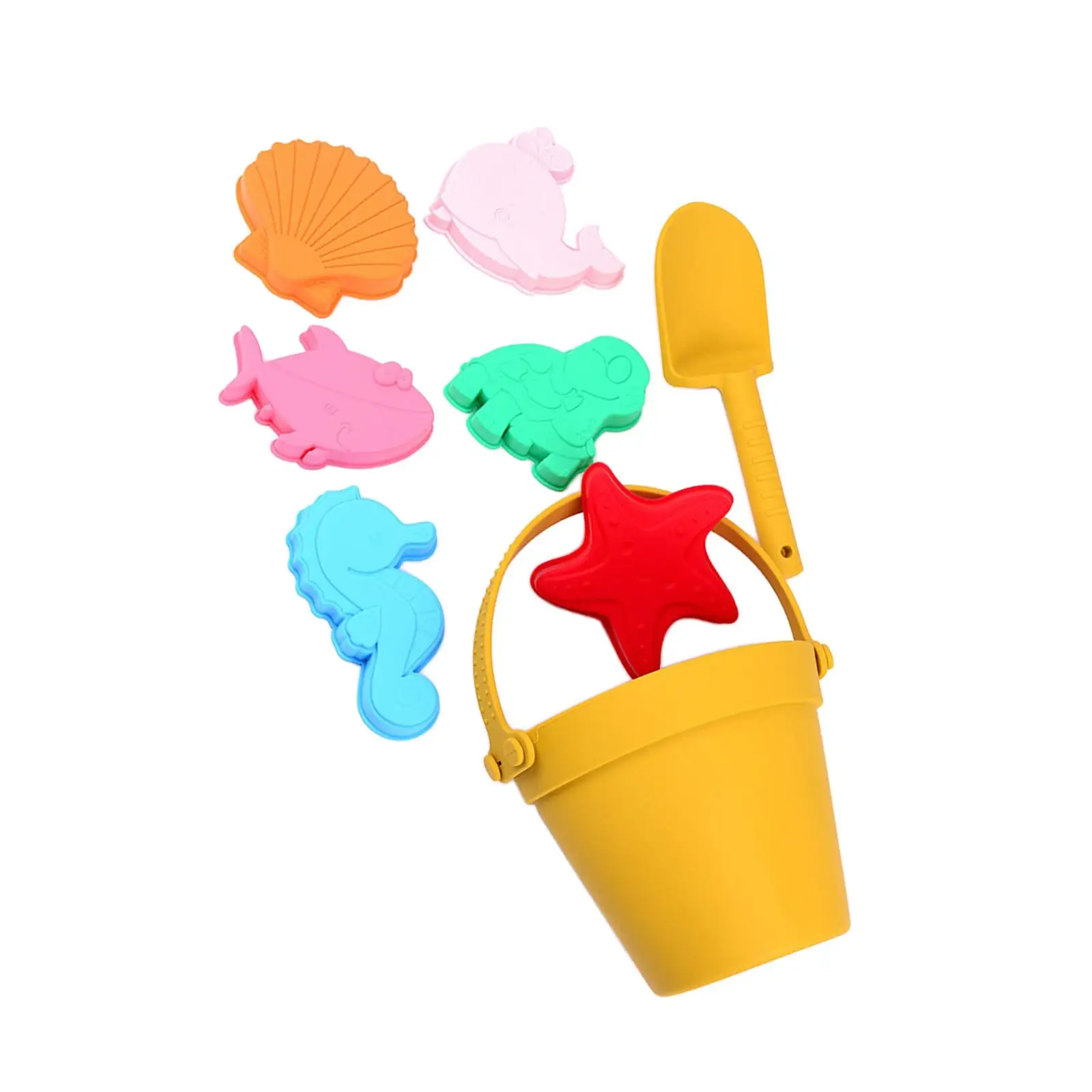 8Pcs Beach Bucket and Spade Set Travel Beach Toy Kits Silicone Bucket Kids Beach Sand Toys Set for Outdoor Playground Beaches