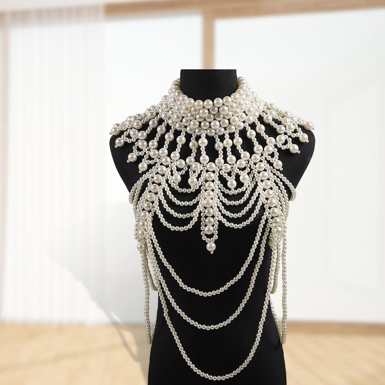 Pearl Body Chain Fashion Shoulder Necklace Bra Jewelry for Costume Party Dance Party Theme Party Gift
