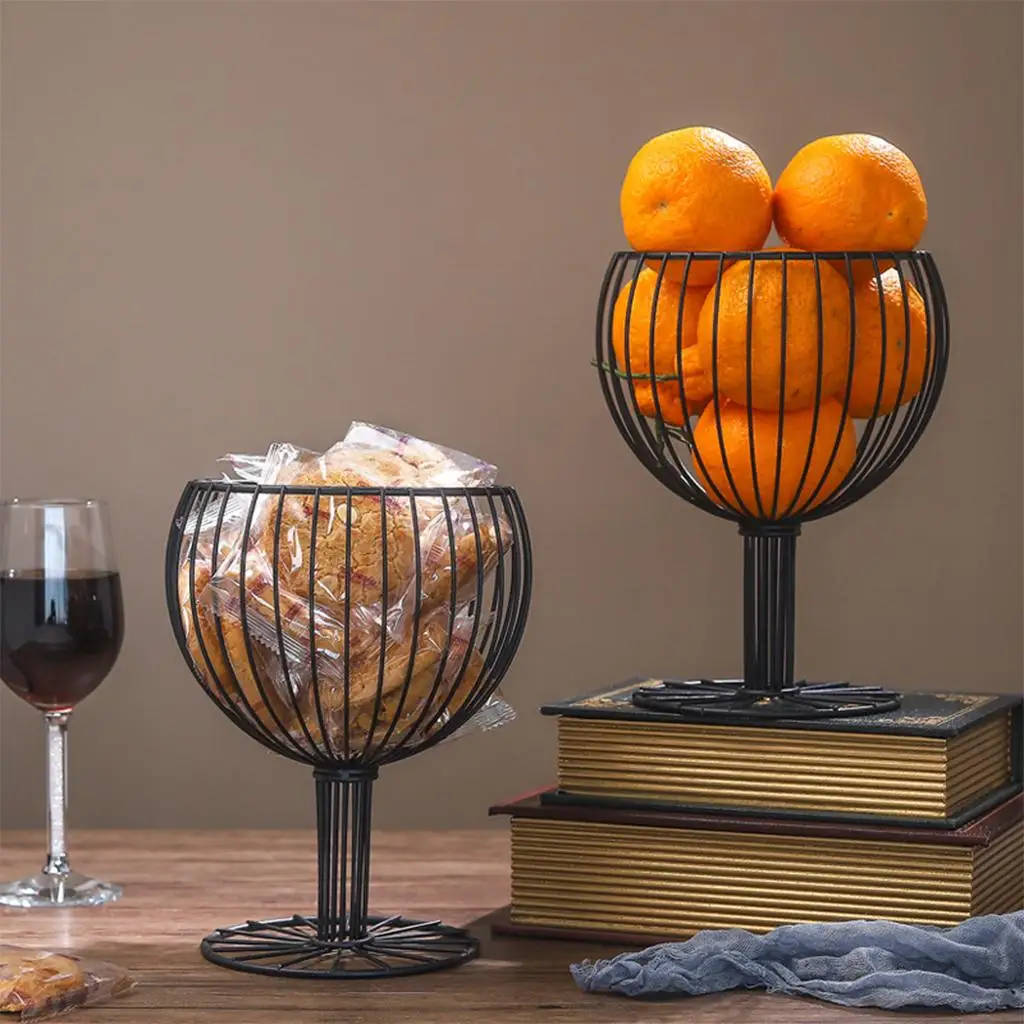 Iron Art Fruit Basket Glass Shape Fruit Vegetable Display Container Holder
