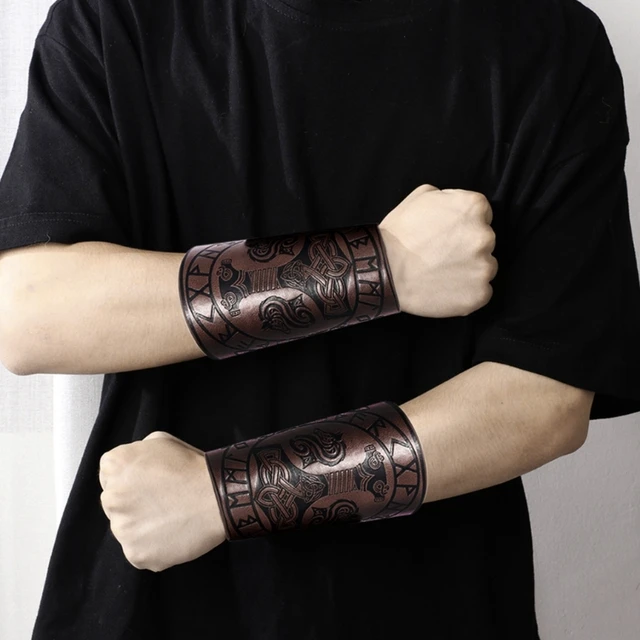 Samurai Men Wide Bracers Knight Steampunk Wristband Lace-up Wrist