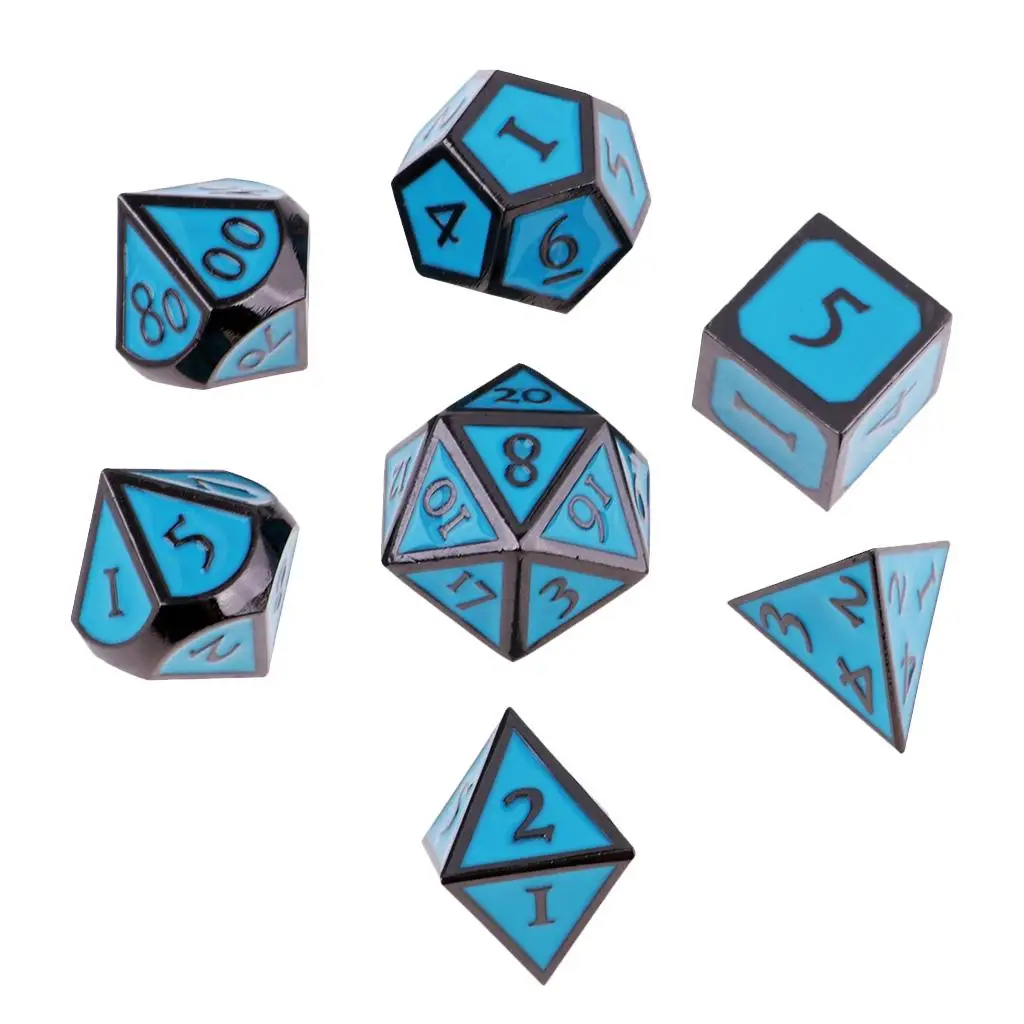 7Pieces 16mm Zinc Alloy Polyhedral  for Table Board  Toy Blue