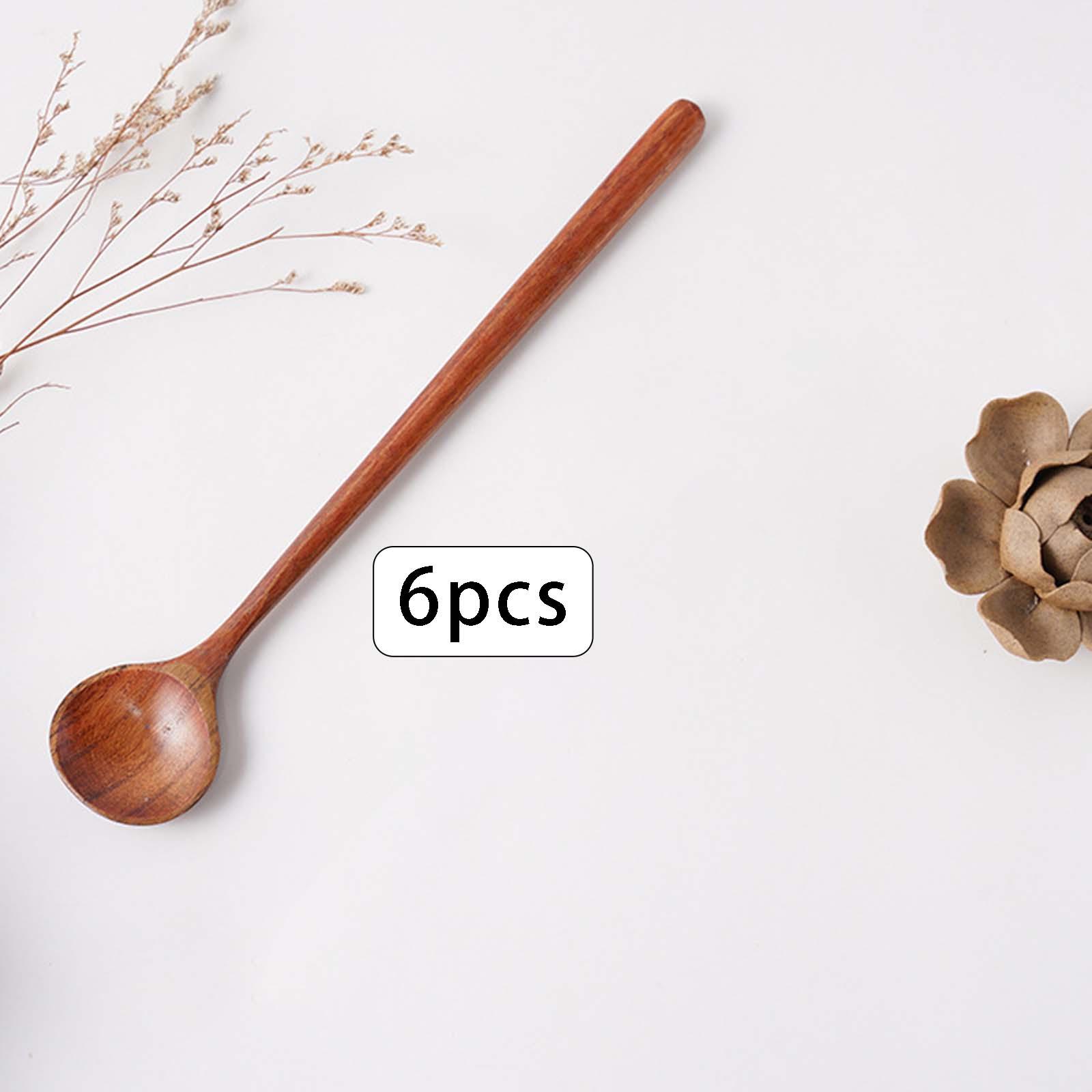 6x Handmade Long Spoons, Tableware Cooking Spoons Honey Jam Spoon Honey Spoon Cutlery for Seasoning Honey Cooking Sugar Stirring