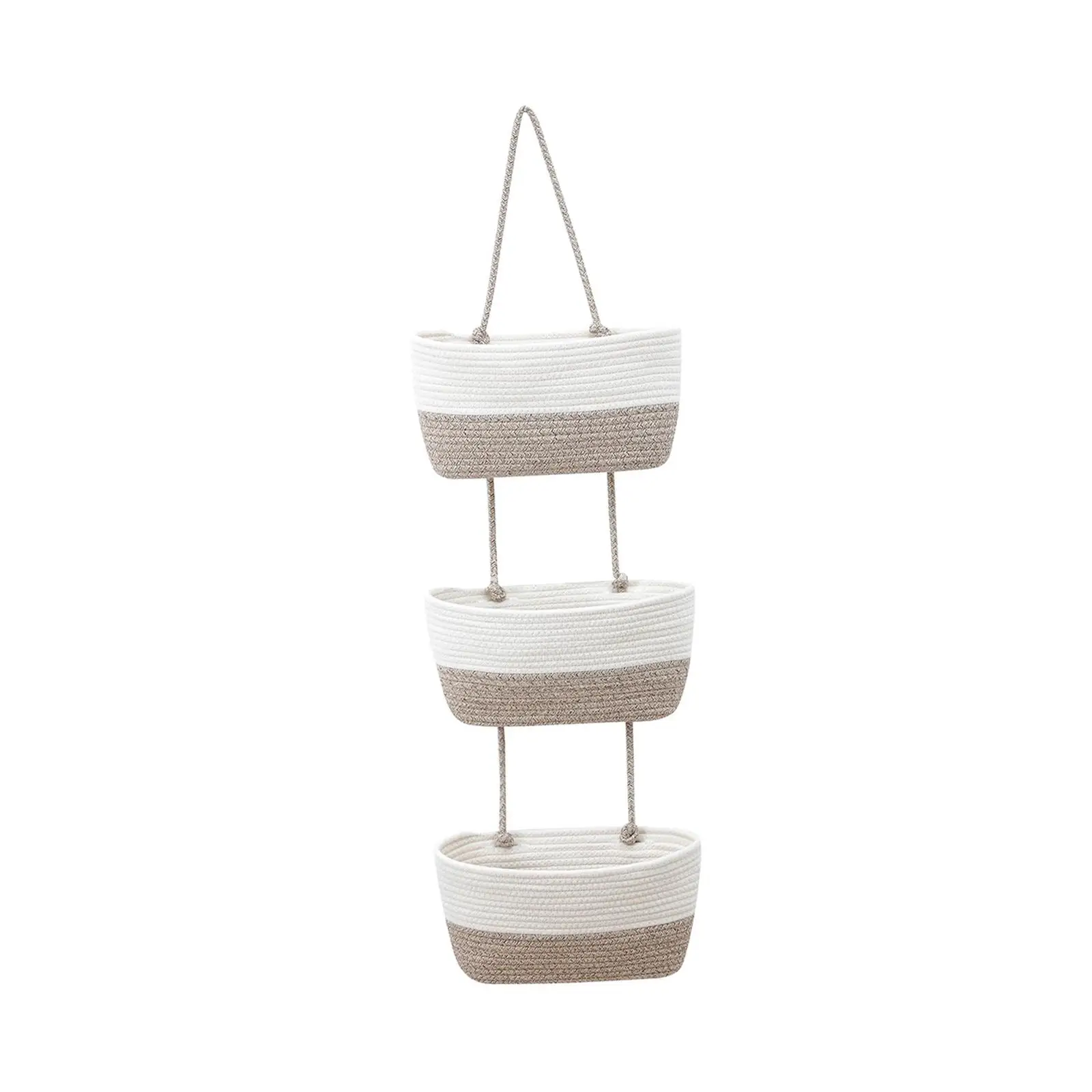 3 Tier Woven Cotton Space Saving Multifunctional Hanging Basket Wall Shelf for Living Room Bathroom Kids Room Bedroom Study