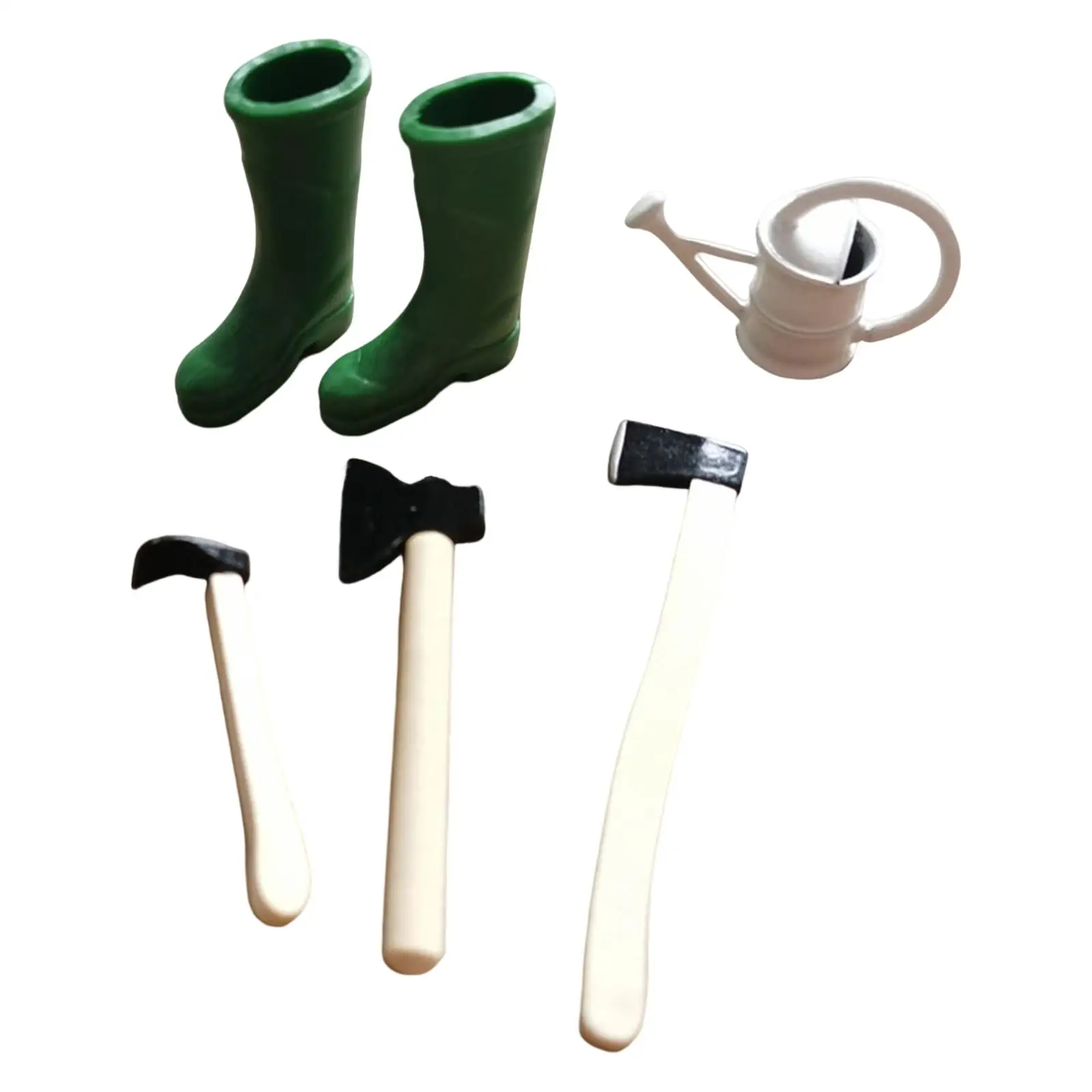 5 Pieces Wooden Handle Set Mini Rain Boot, Wartering Can for 1:12 Dollhouse