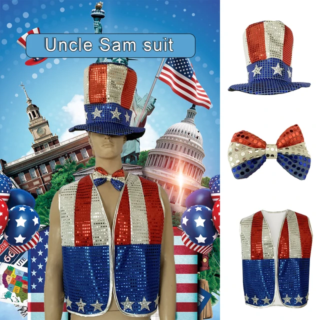 Alaiyaky 4th of july Hat Uncle Sam Hats 2 Pack Sequin Hats Decorations Kit  for Party Costume Patriotic Party Supplies Festival Accessory