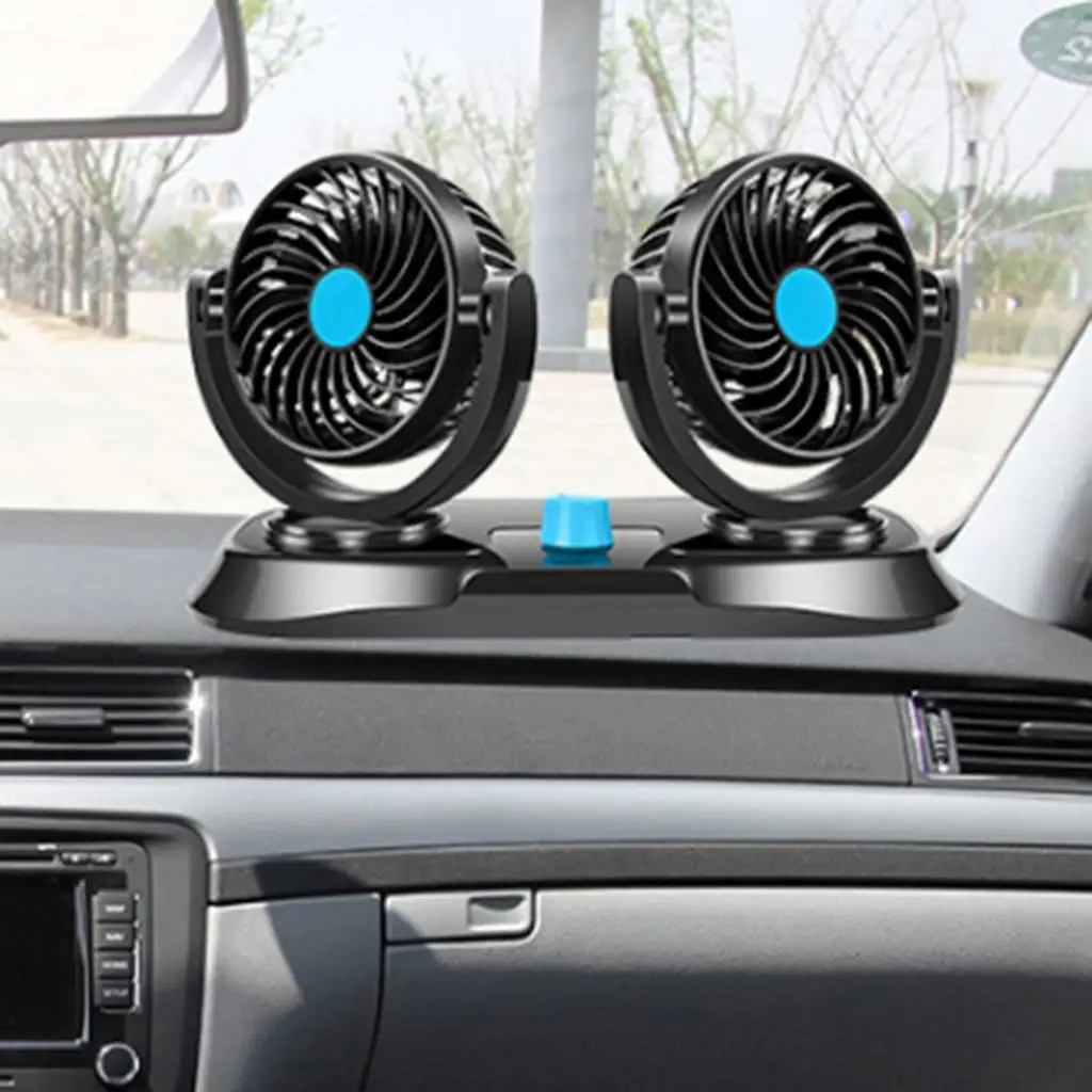 360 Degree Rotatable Dual Head Car Cooling Dashboard Ventilation Air Fan Lighter Plug