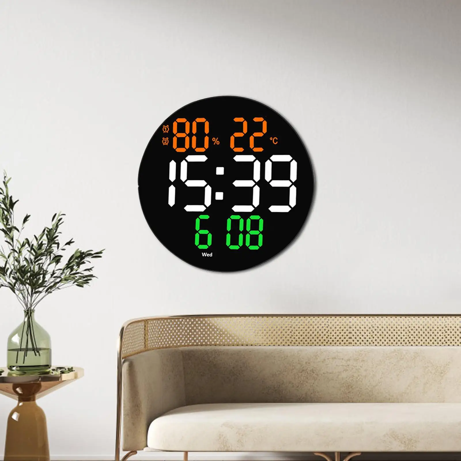 Digital Wall Clock Dual Alarms Indoor Temperature Humidity Adjustable Brightness Electronic Clocks for Elderly Adults Kitchen