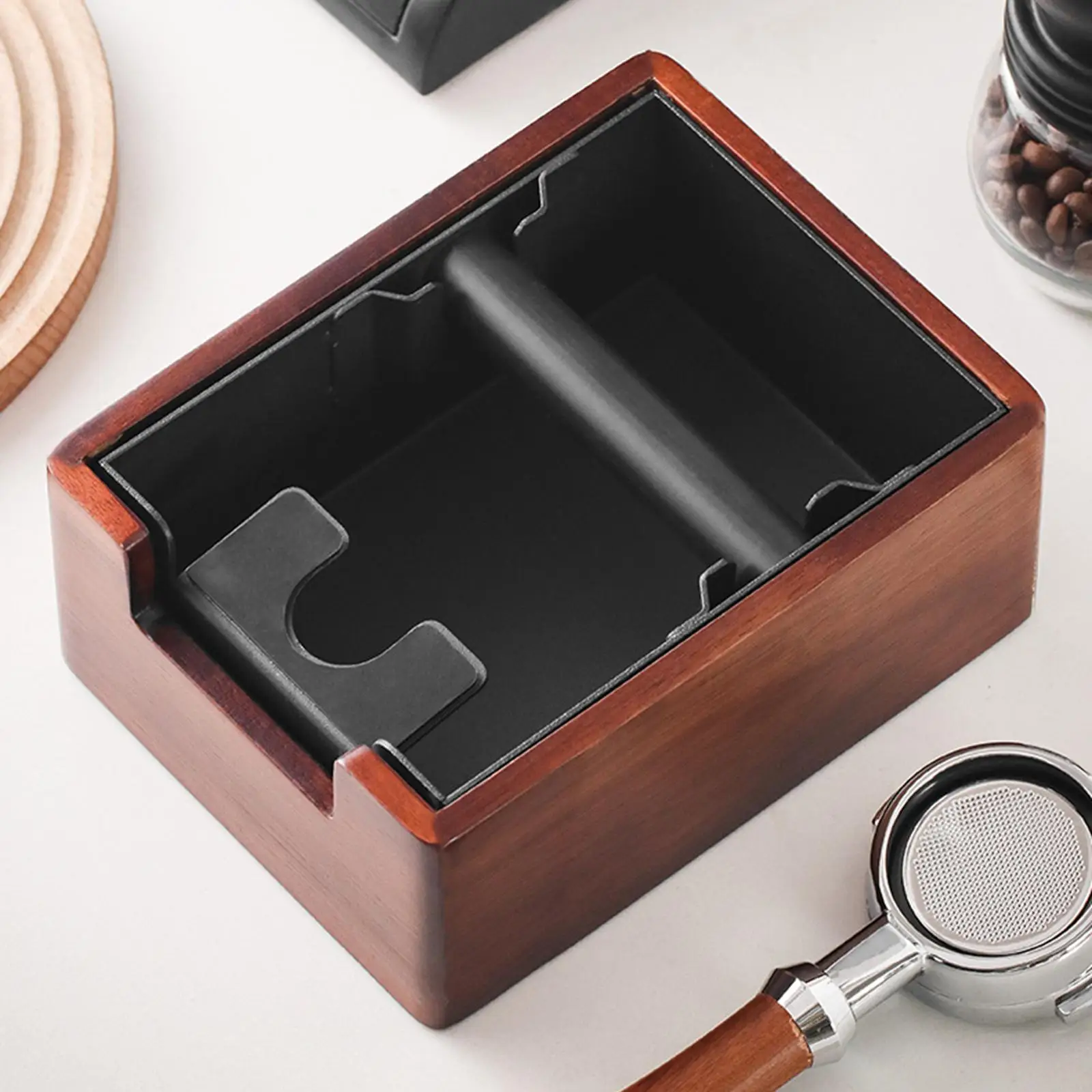 Wooden Coffee Residue Box Non Slip Base Residue Basket 1.5L Espresso Dump Bin for Espresso Machine Accessories Home