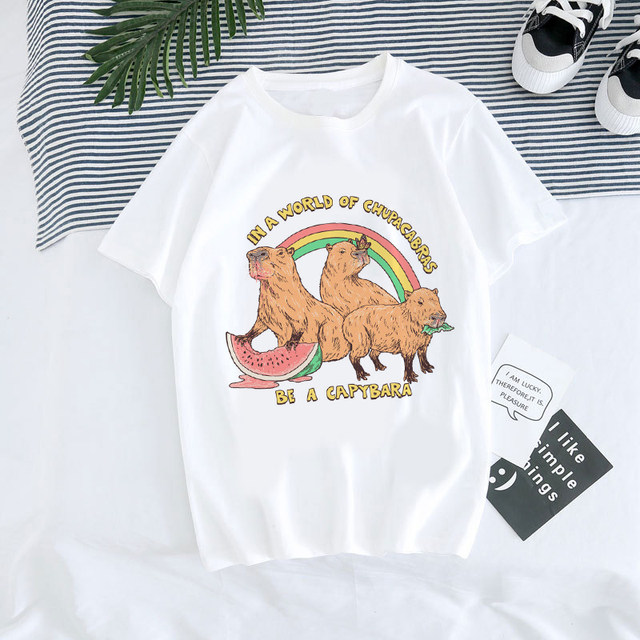 Homens e mulheres capivara Meme t-shirt de manga curta, bonito dos desenhos  animados Manga Tees, carro puxa para cima gráfico t-shirt, plus size,  engraçado - AliExpress