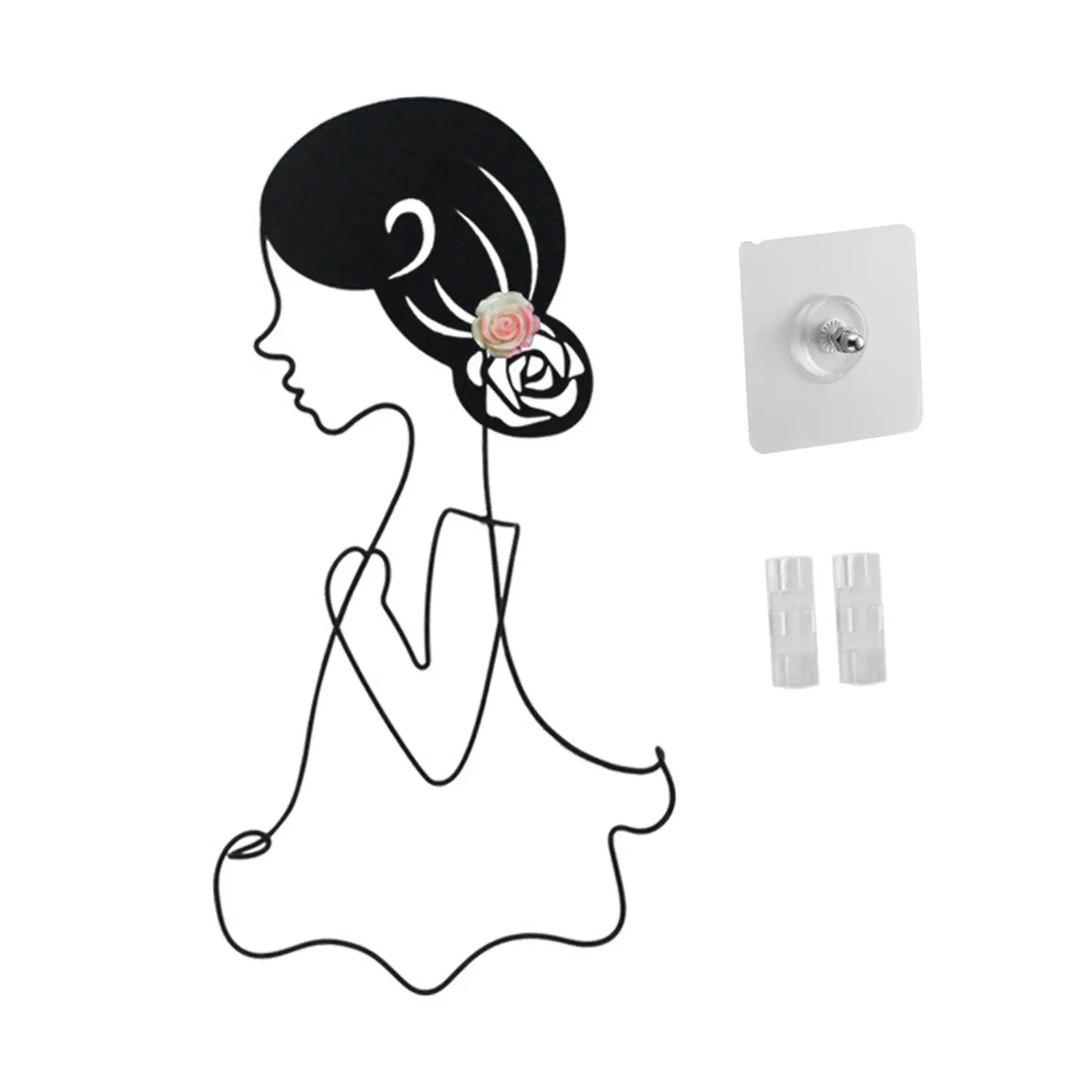 Silhouette Wall Sculptures Minimalist Wall Arts Girl Metal Wall Art Decor Wall Hanger for Laundry Entryway Hats Bags Hair Clips