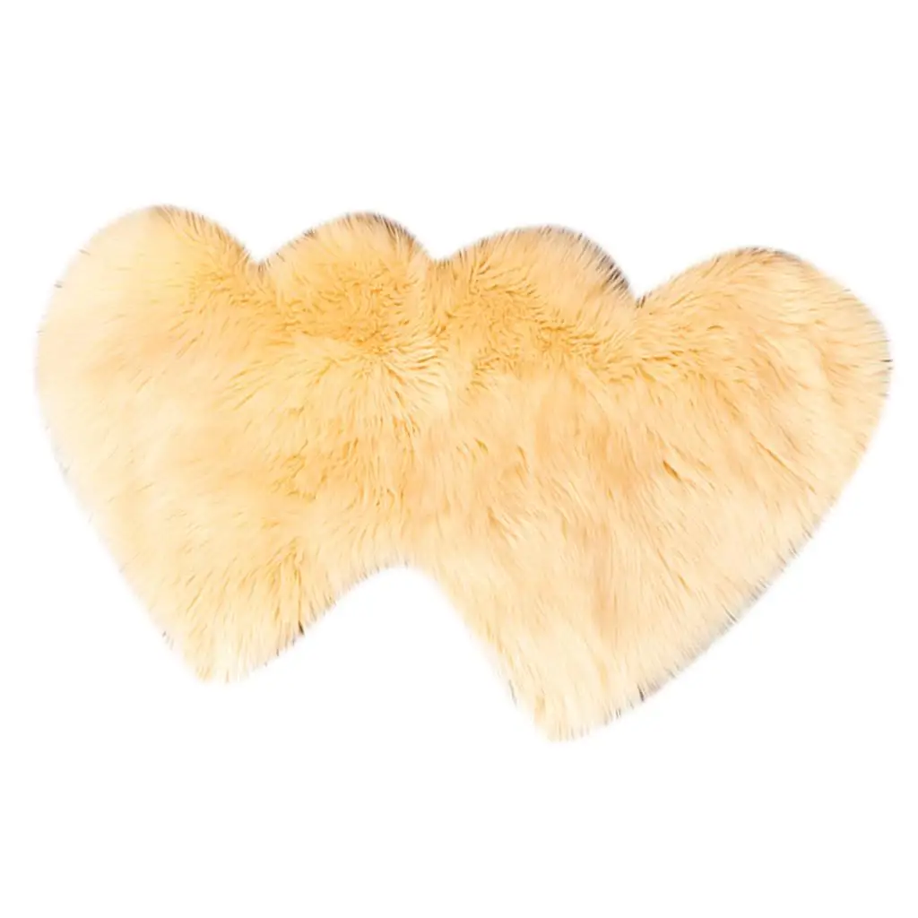 2pcs Heart Shaped Faux Sofa Cover Seat Pad Shaggy Area Rugs For Bedroom Floor