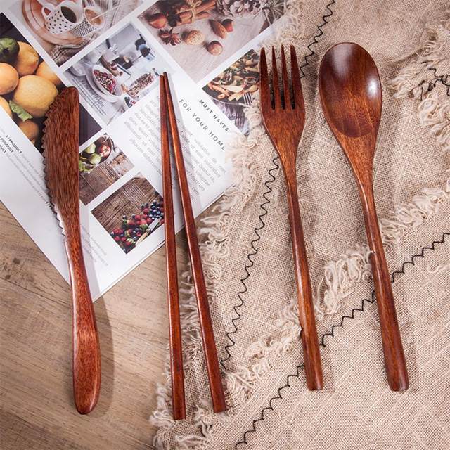 Hot Sale Japan Style Wooden Tableware Set Spoon Fork Chopsticks with  Storage Case Travel Cutlery Set Portable