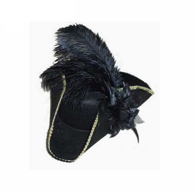 Black deals tricorne cosplay pirate hat with feathers