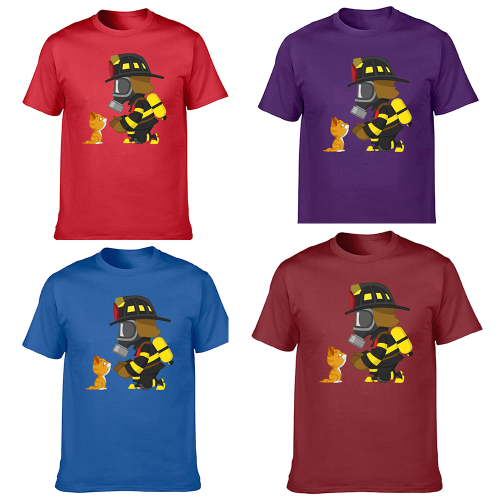 Lustige Feuerwehrmann und Katze Feuerwehrmann T-Shirts Baumwolle Streetwear Kurzarm Geburtstagsgeschenke Sommer Stil T-Shirt Herrenbekleidung – Detail 3