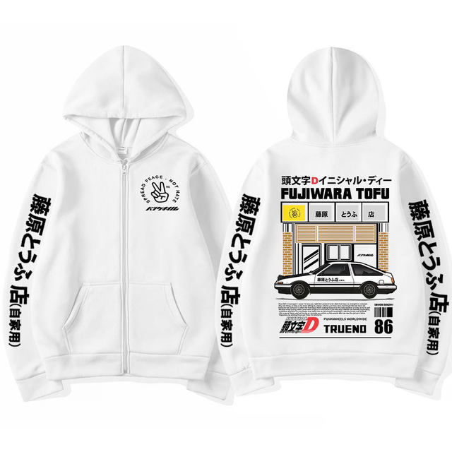 Fujiwara Tofu Shop Initial D Hoodie Men Anime Graphic Round Collar