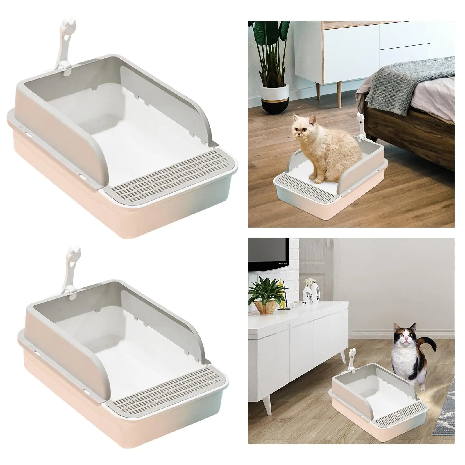 Open Air Litter Box Deep Loo Easy to Clean Bedpan Kitten Litter Tray Sturdy with High Side Pet Litter Tray for Bunny Kitten