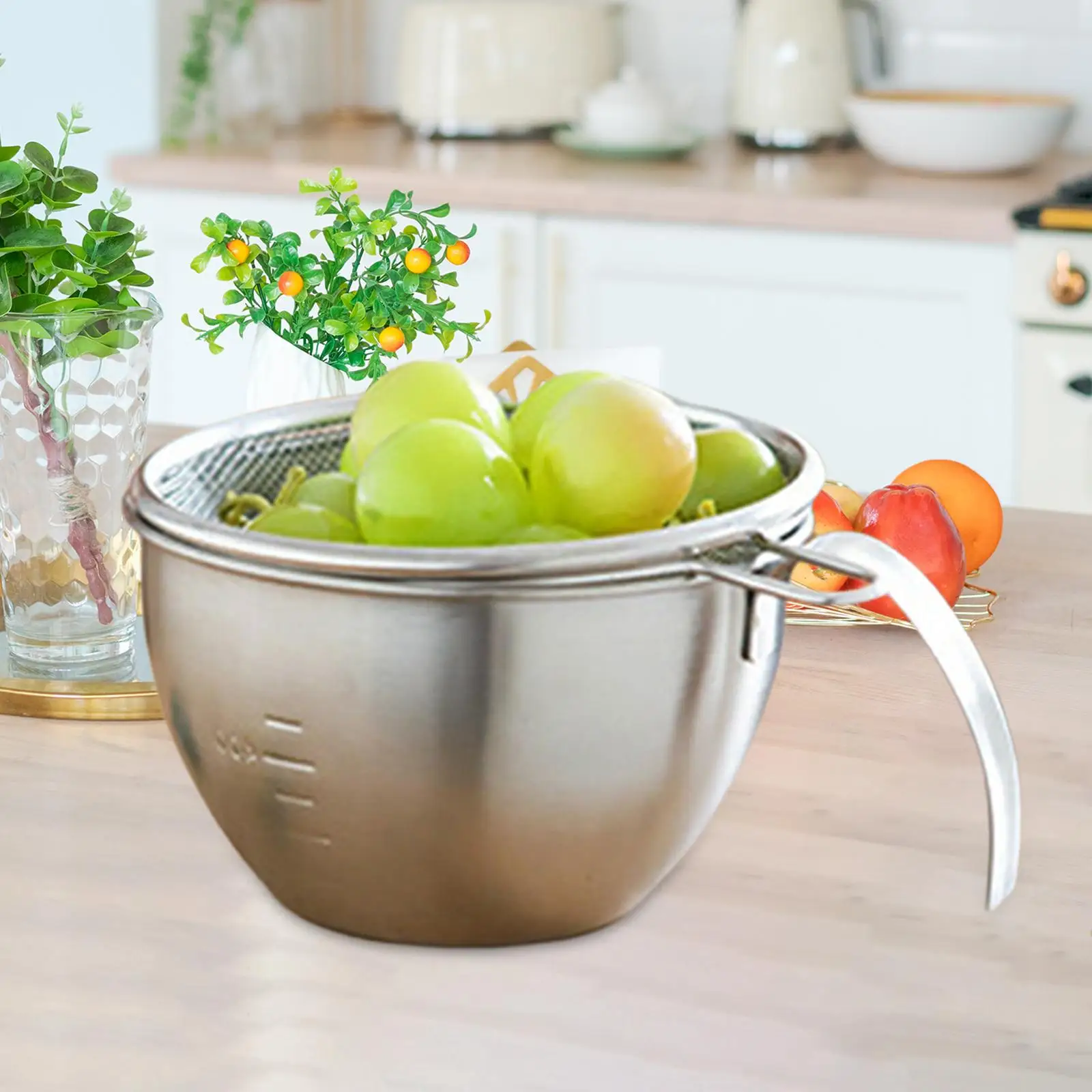 Mixing Bowl Space Saving with Scale with Spout Baking Accessory Metal Bowl for Food Storage Snacks Kitchen Prepping Baking