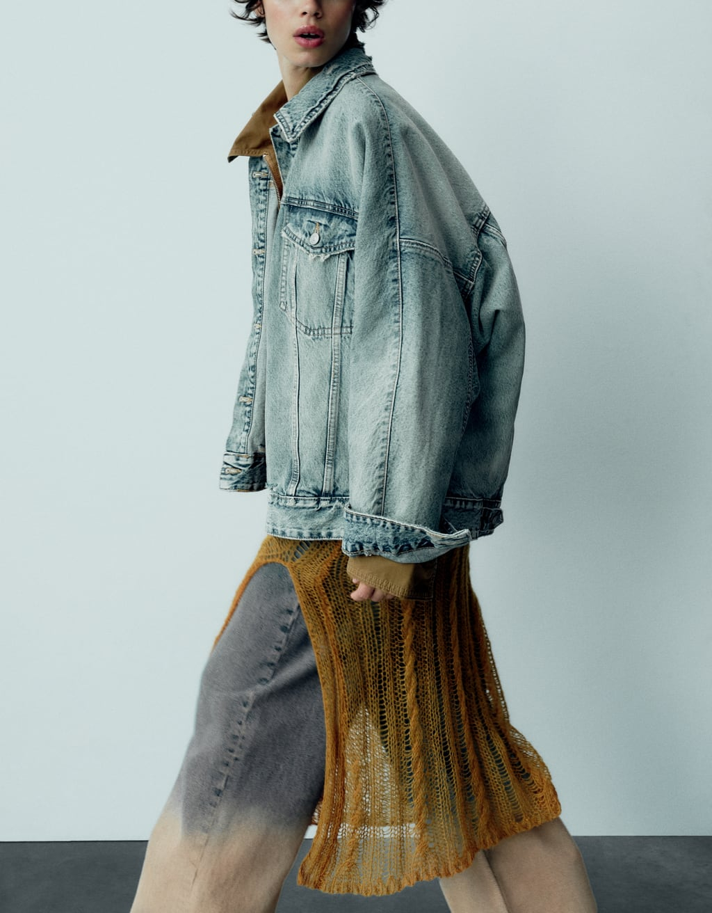 Autunno Donna Giacca di jeans oversize Jeans a gamba larga Abito con risvolto Maniche lunghe Giacca di jeans Cappotto Jeans strappati a gamba larga a vita bassa_voghion.com