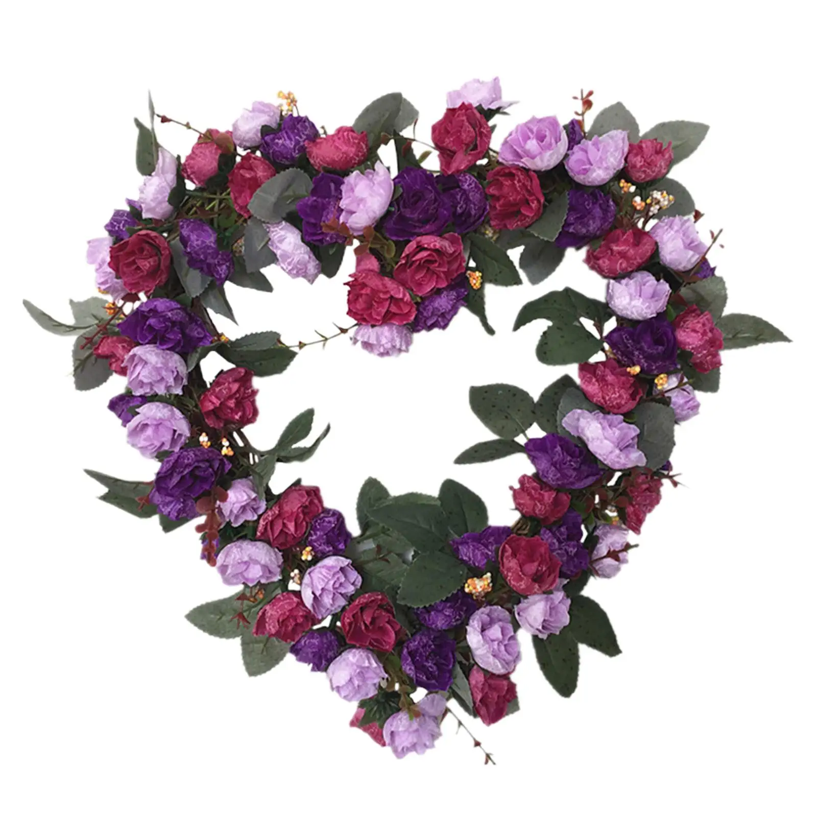 Heart-Shaped Rose Wreath Wall Hanging, Simulation Knocker Welcome 36cm Garland for Party Yard Home Living Room Ornament