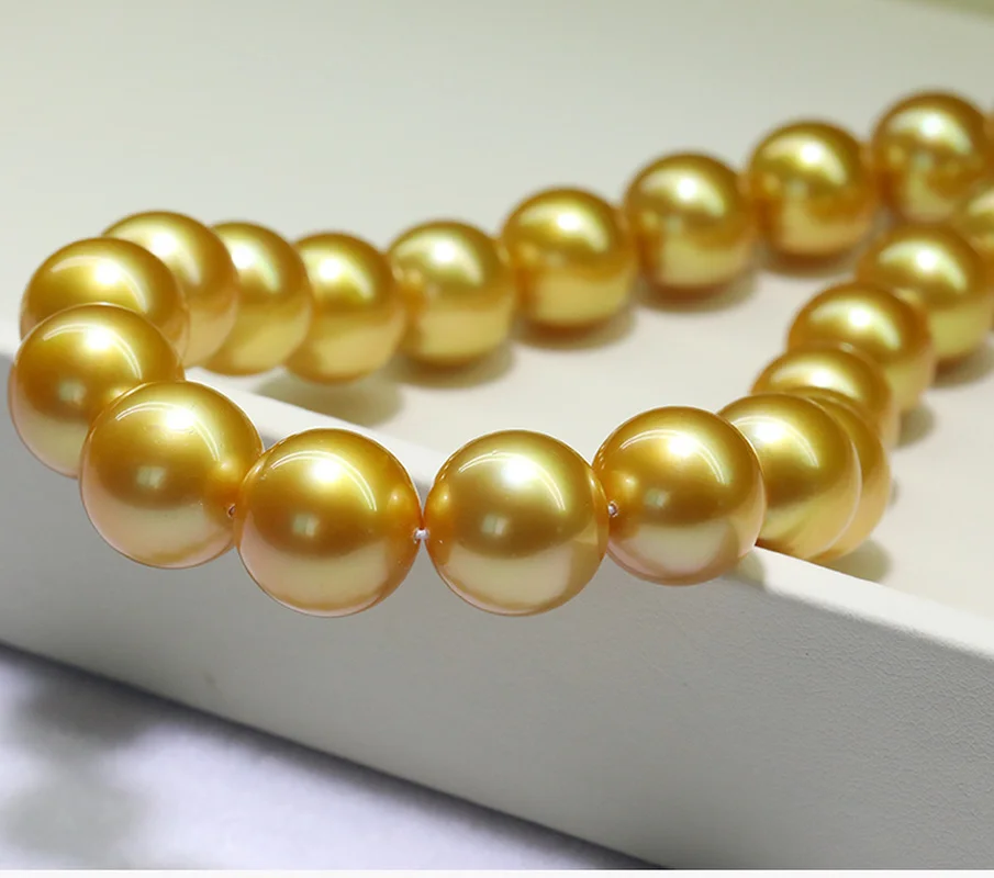 Huge Charming 18"13-15mm Natural Sea Genuine Golden Pearl Necklace For Women Jewelry Necklaces