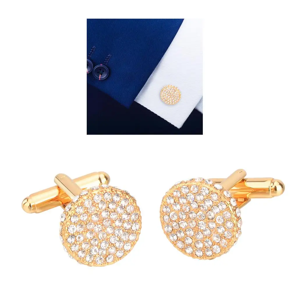 1 Pair Wedding Crystal Rhinestone  Shirt Suit Collar Cufflinks Gold