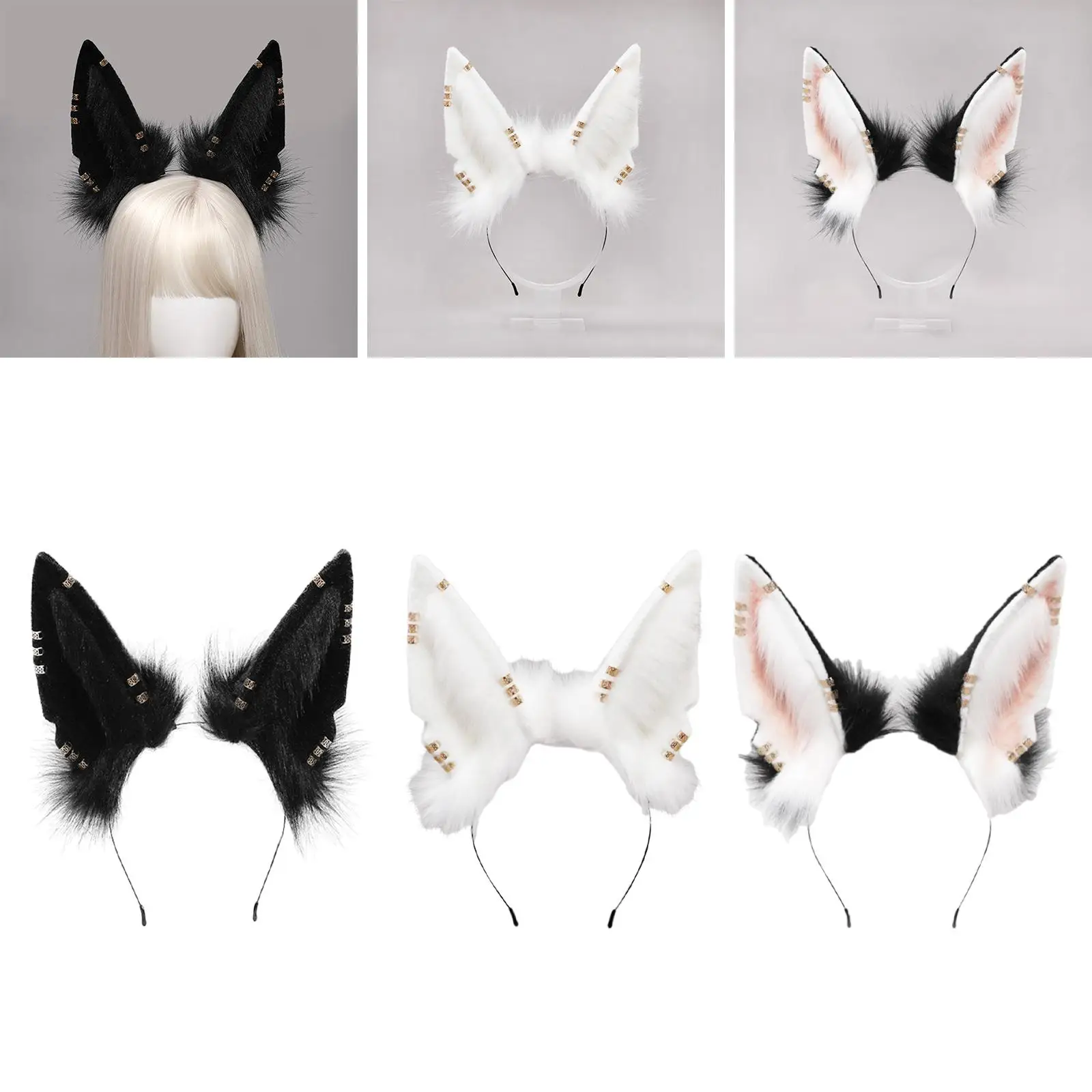 Cute Jackal Ear Headband Headwear Handmade Animal Hair Hoop Hairband for Stage Shows Cosplay Easter Festival Women Girls