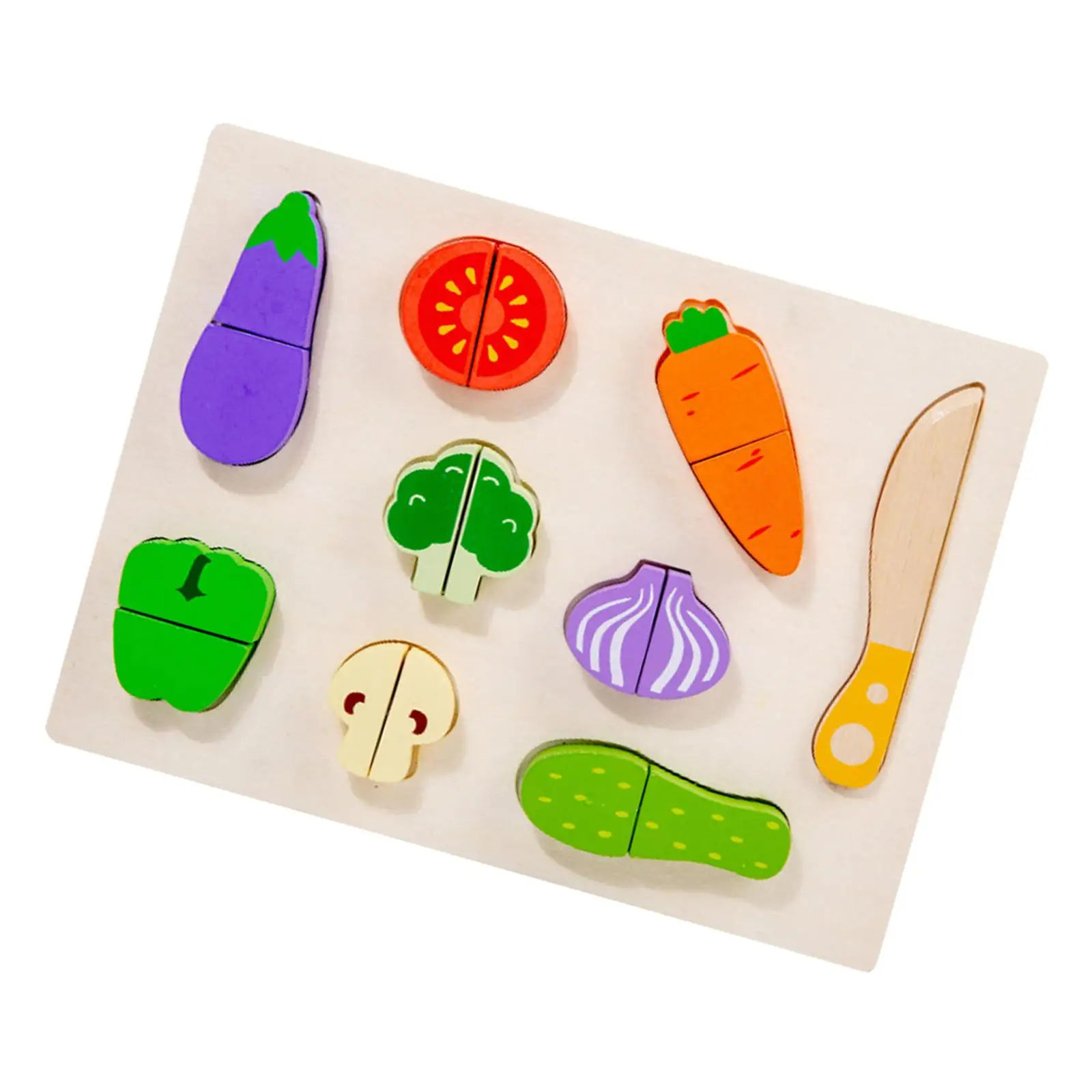 Cutting Vegetables Wooden Play Kitchen Toys Playset, Wood Puzzle Cutting Food Toy Vegetable Puzzle for Kids, Girls, Boys Gift