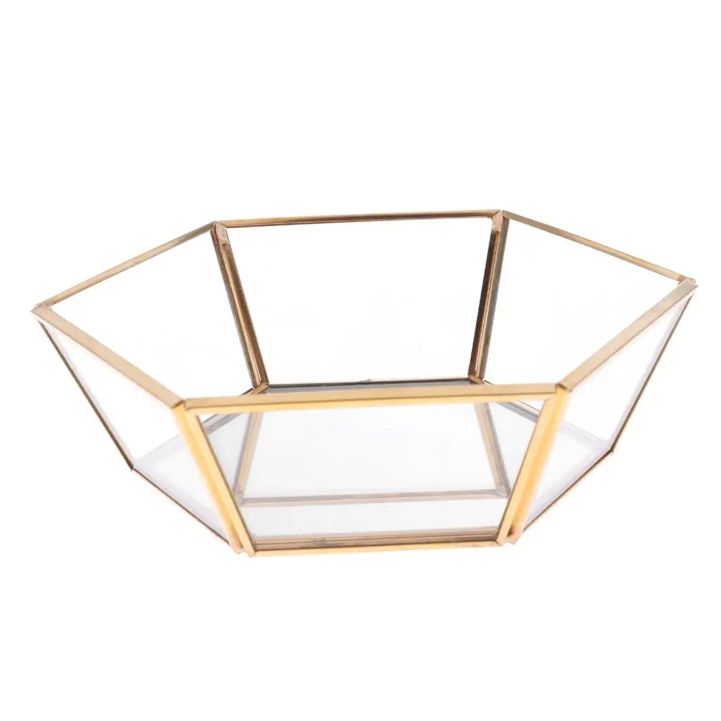 Geometric Clear Glass Jewelry Display Tray Makeup Organizer Succulent Plants Planter Copper Wedding Favors