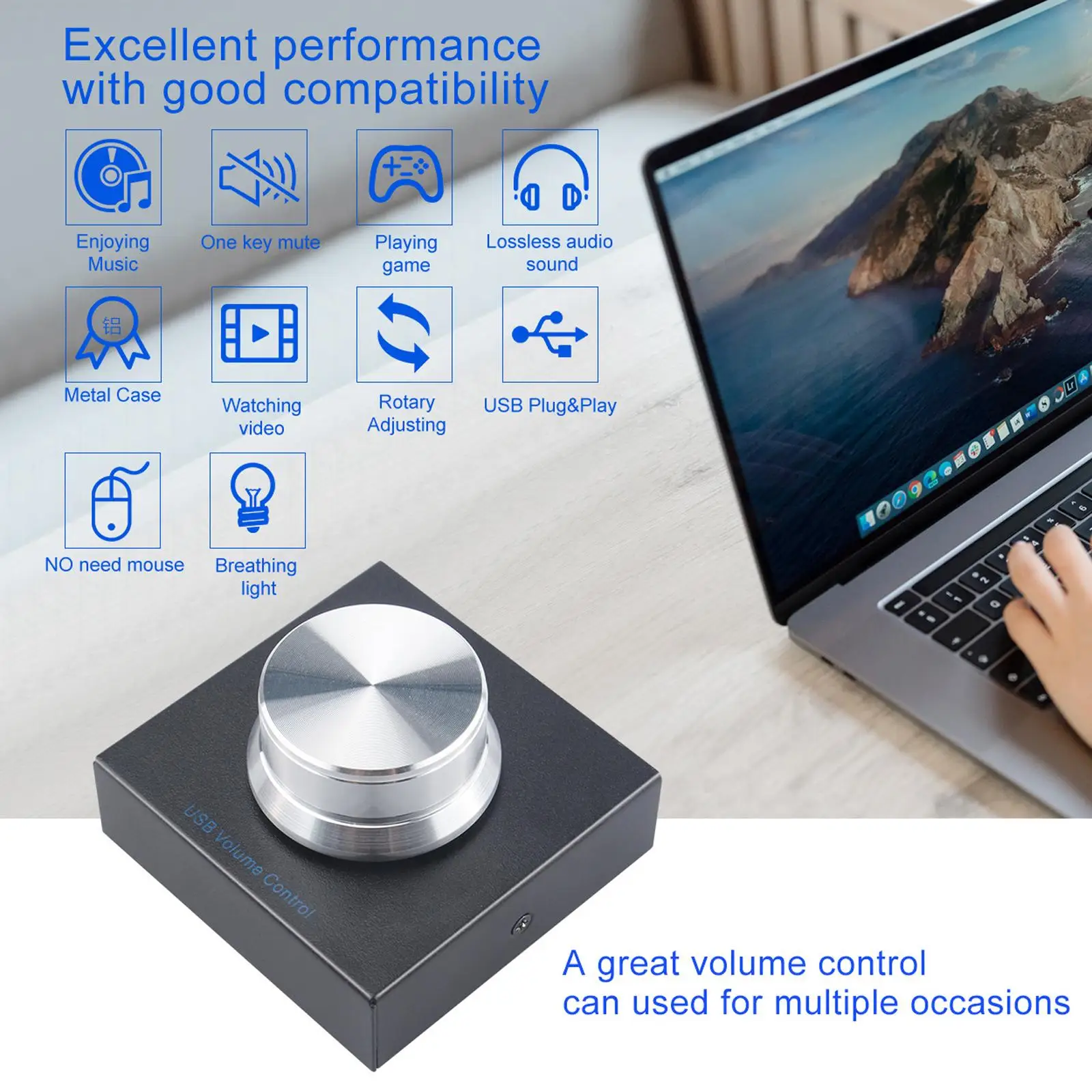 USB Volume Control, PC Computer Speaker Audio Volume Remote Controller Knob with  Mute Function Support Win7  XP 