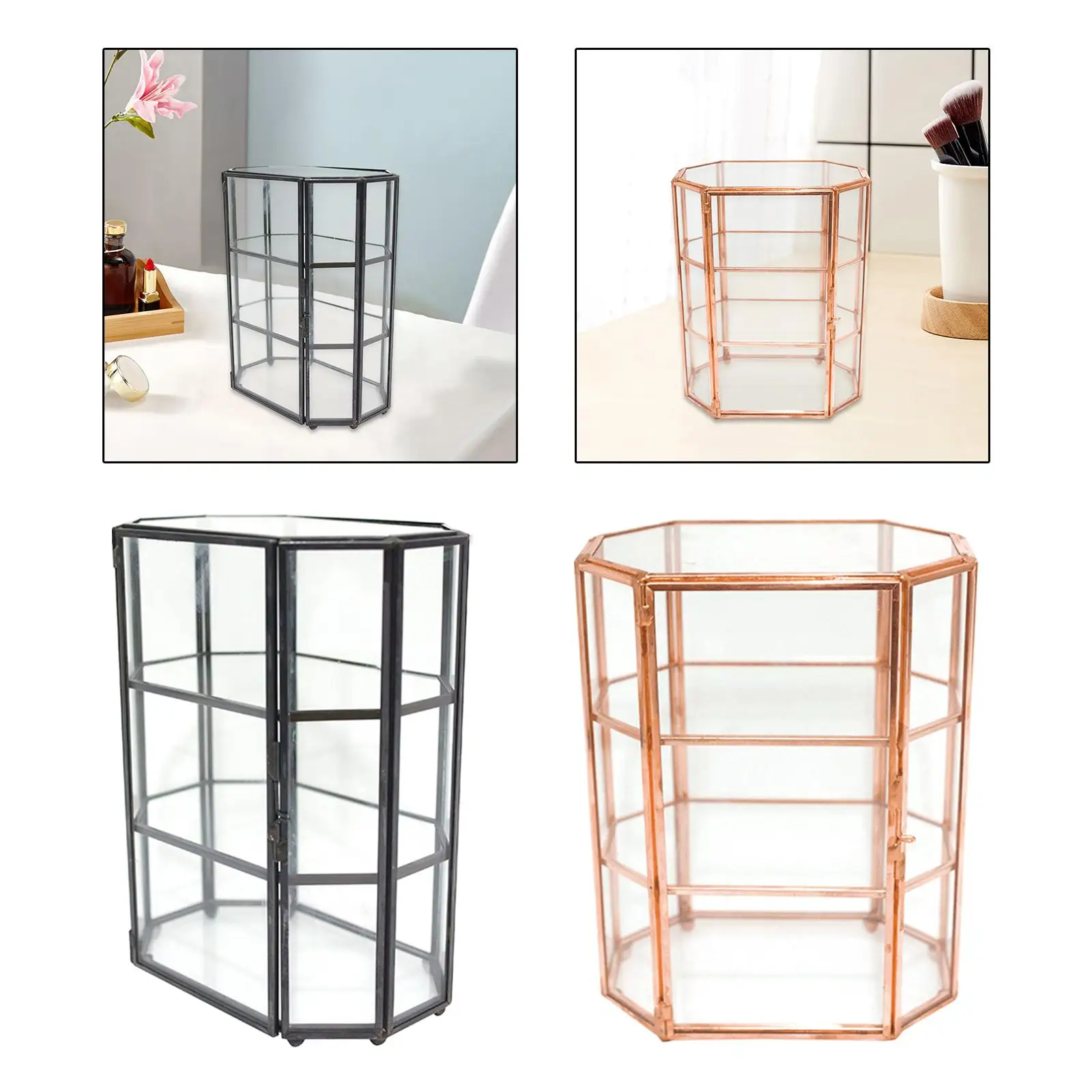 Glass Jewelry Box Geometrical Storage Collection Countertop Vintage Glass Keepsake Box for Trinket Anklet Bracelet Earring Rings