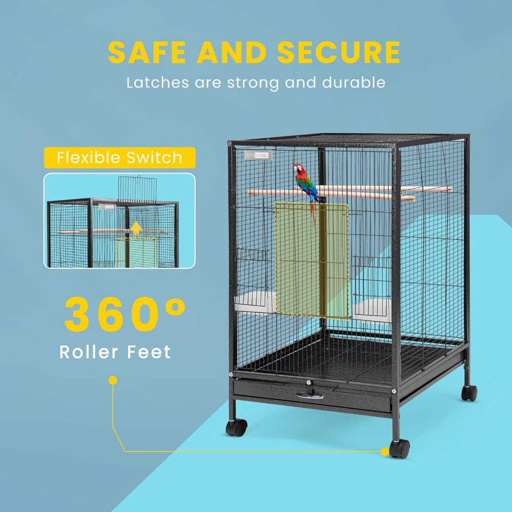 Title 6, 30 Inch Height Wrought Iron Bird Cage with Roll...