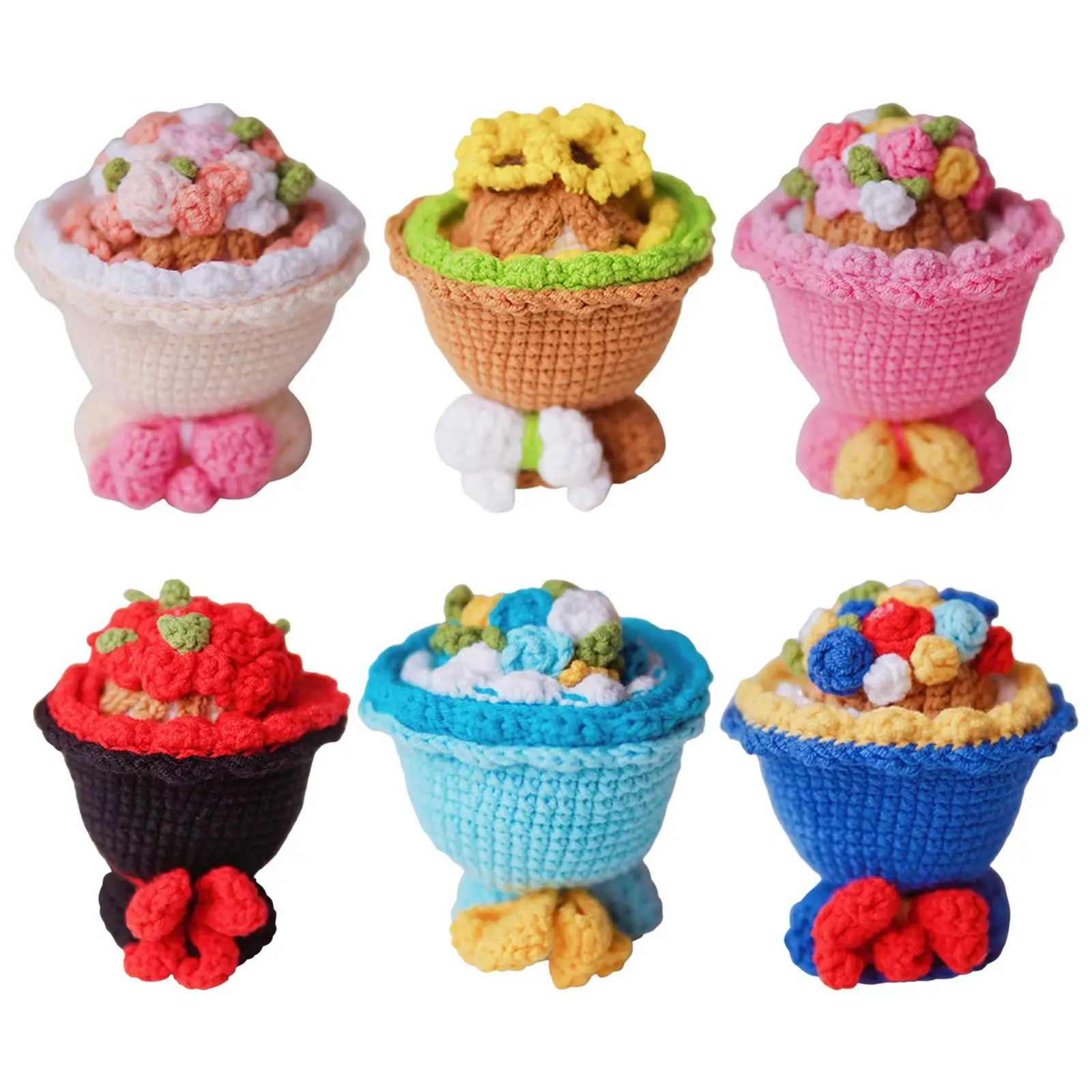 DIY Knitted Crochet Bouquet Home Ornament Bag Decors for Birthday Gifts
