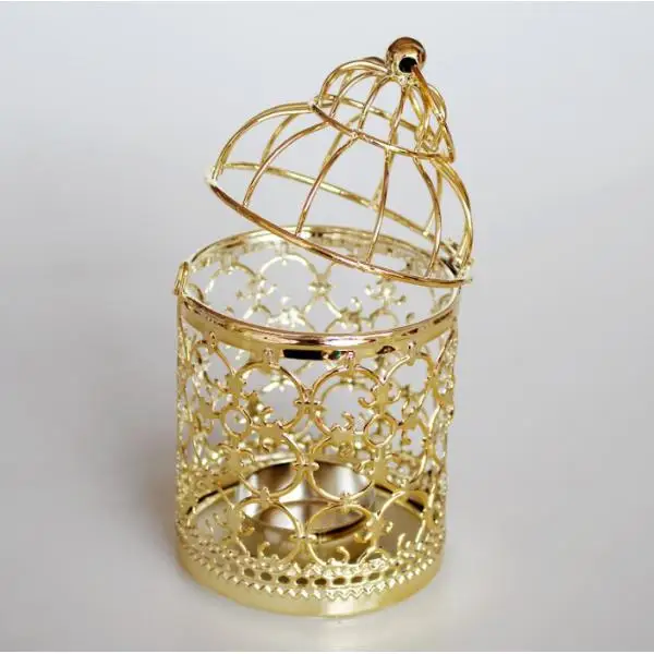 Metal Hollow Birdcage Candle Holder Tealight Hanging Candlestick - E-Rose Gold
