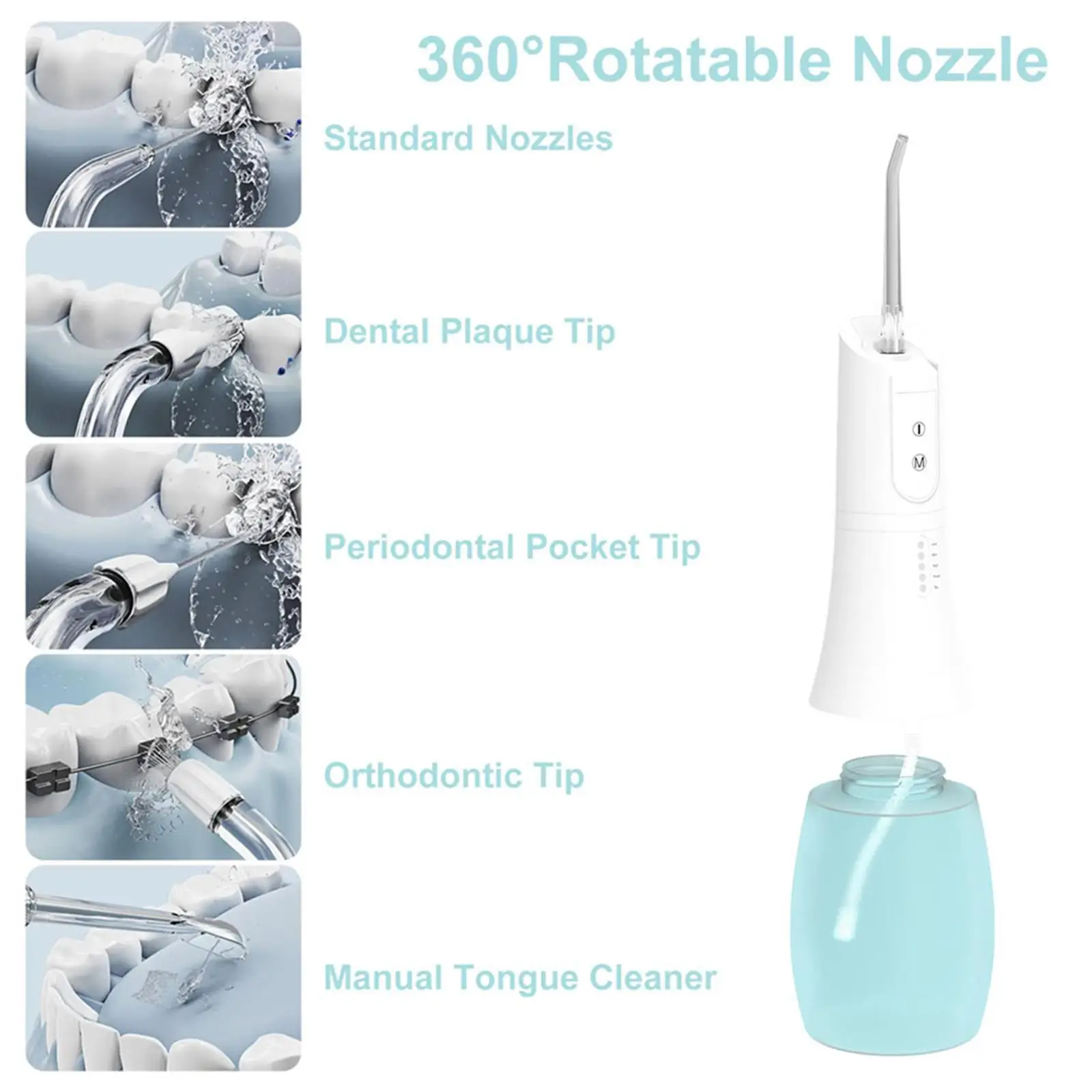 Water Flosser 6 Jet Tips IPX7 Waterproof 400ml Portable Oral Irrigator for Teeth Clean Braces Care Travel Family