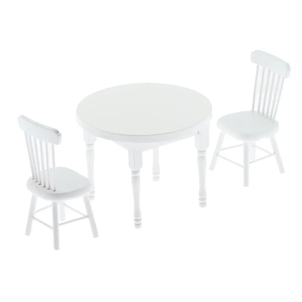 1:1 Wooden Dining Table and 4 Chairs White Furniture Fairy Garden Miniature Supplies
