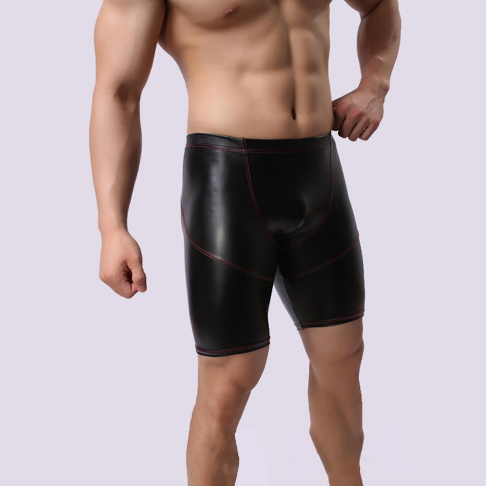 Description Picture 4 of itemSexy Mid-rise U Convex Men Panties Fine Sewing Stitching Hip Lifting Skinny Sexy Solid Color Faux Leather Male Shorts Underpants