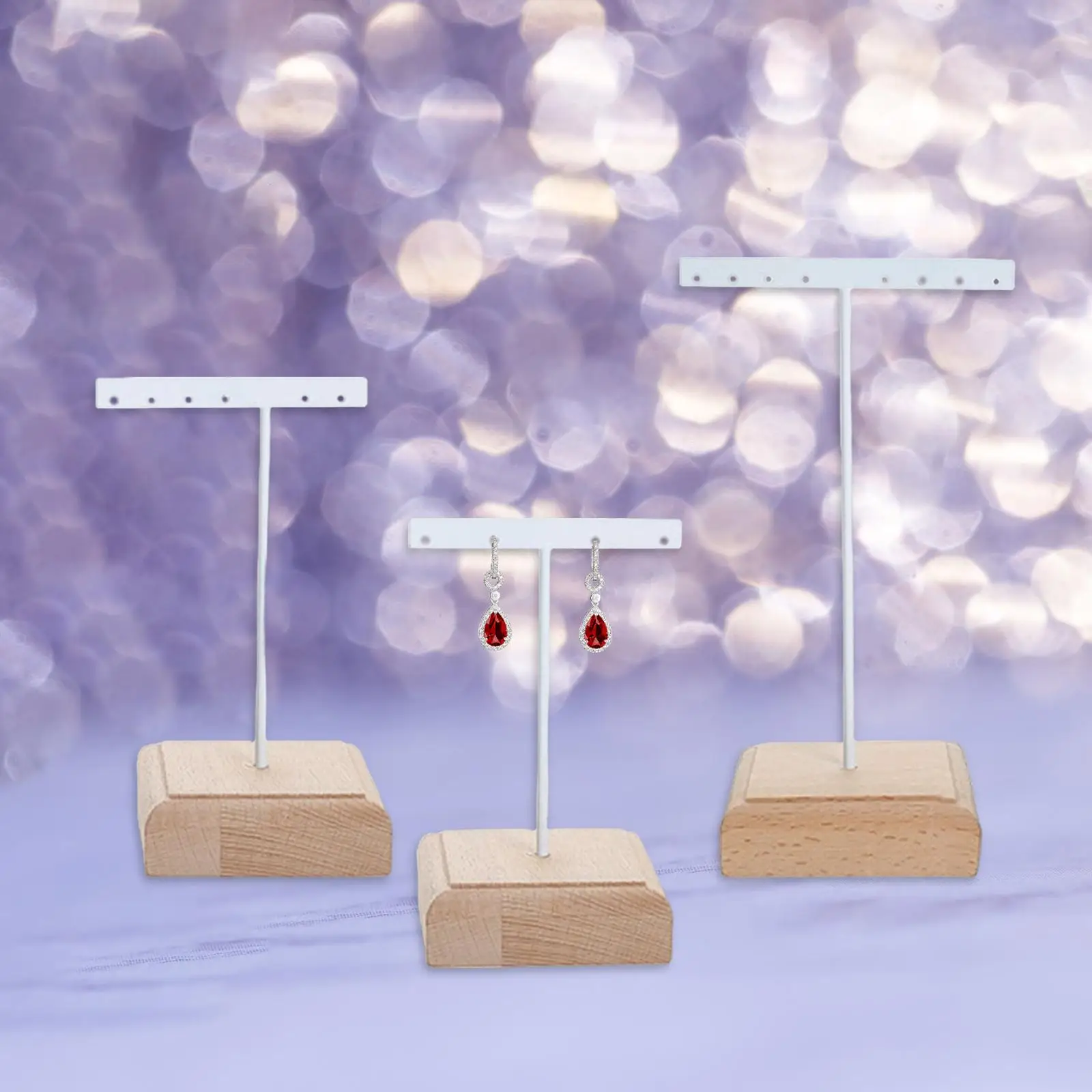 Wooden Base Earrings Holder Stand for Necklaces and Rings - Tabletop Display Rack