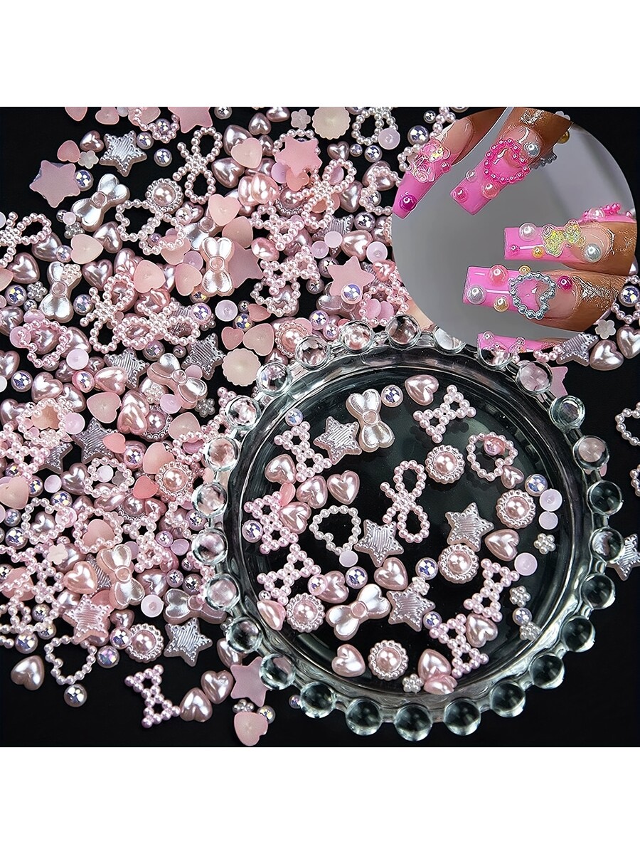 Best of 150-200Pcs Y2K 3D Pink White Pearls Nail Art Charms Multi Shapes Flower Star Bowknot Heart Pearls Flatback Acrylic Cute Pearls Reviews & Tips