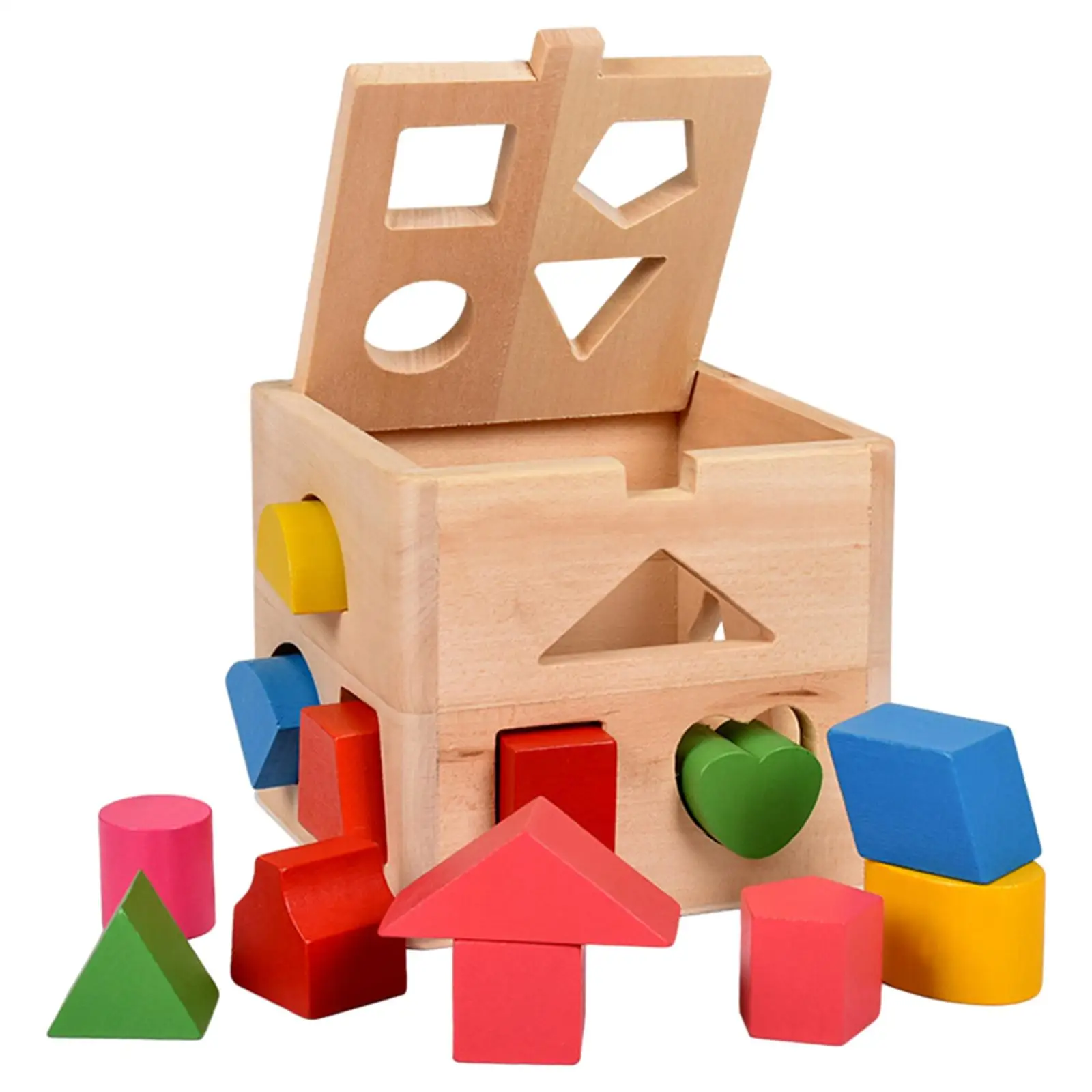 Wooden Shape Sorter Cube Geometric Shapes Toy Puzzles Preschool Learning Toys for Kids Girls Preschool Holiday Gifts