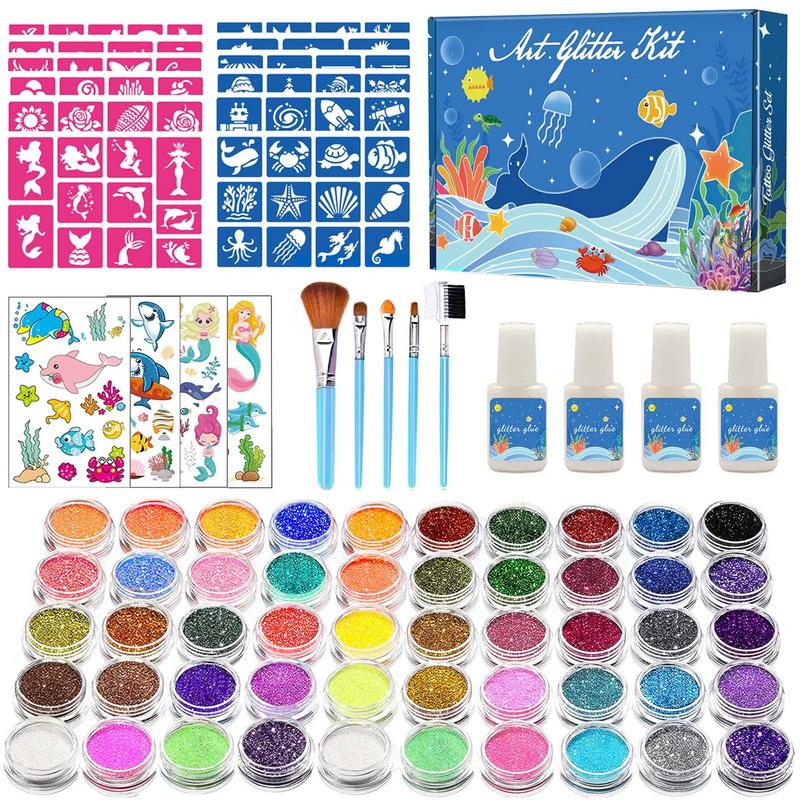 Best of 50Colors Glitter Temporary Tattoo Set Glitter Powder Makeup Brush Tattoo Glue Tattoo Halloween Party Face Body Art Kits For Kids Reviews & Tips