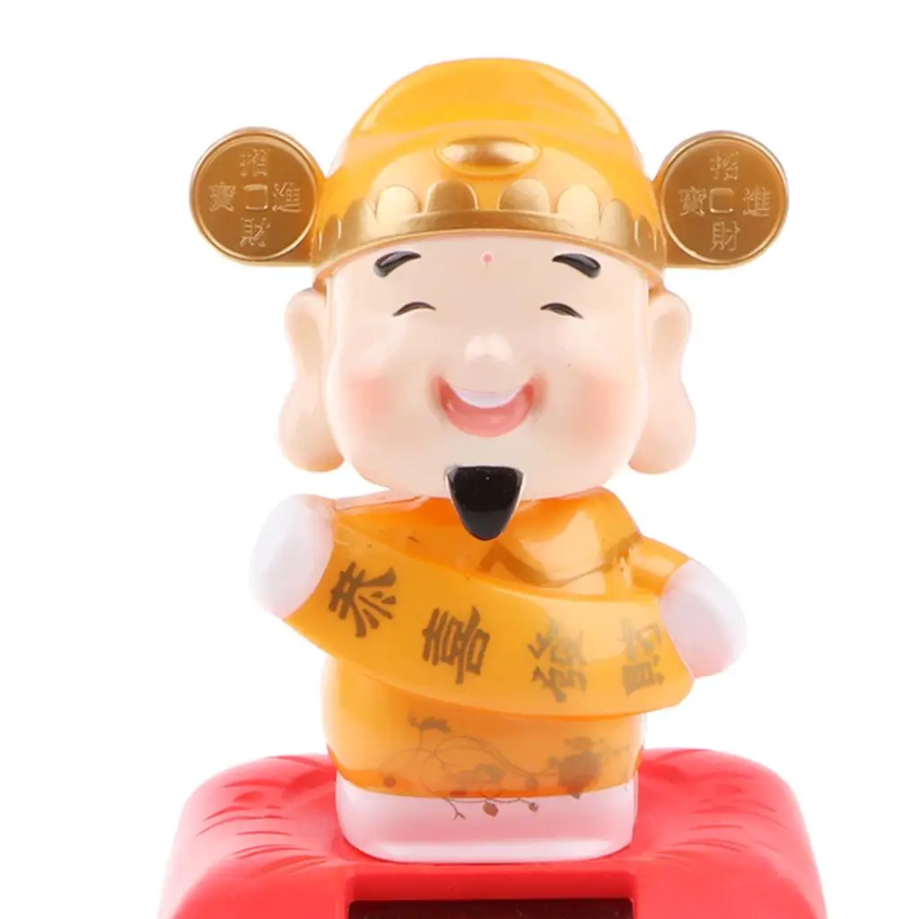 Solar Powered Nodding Head The God Of Fortune Wealth Figure Toy Home Decor