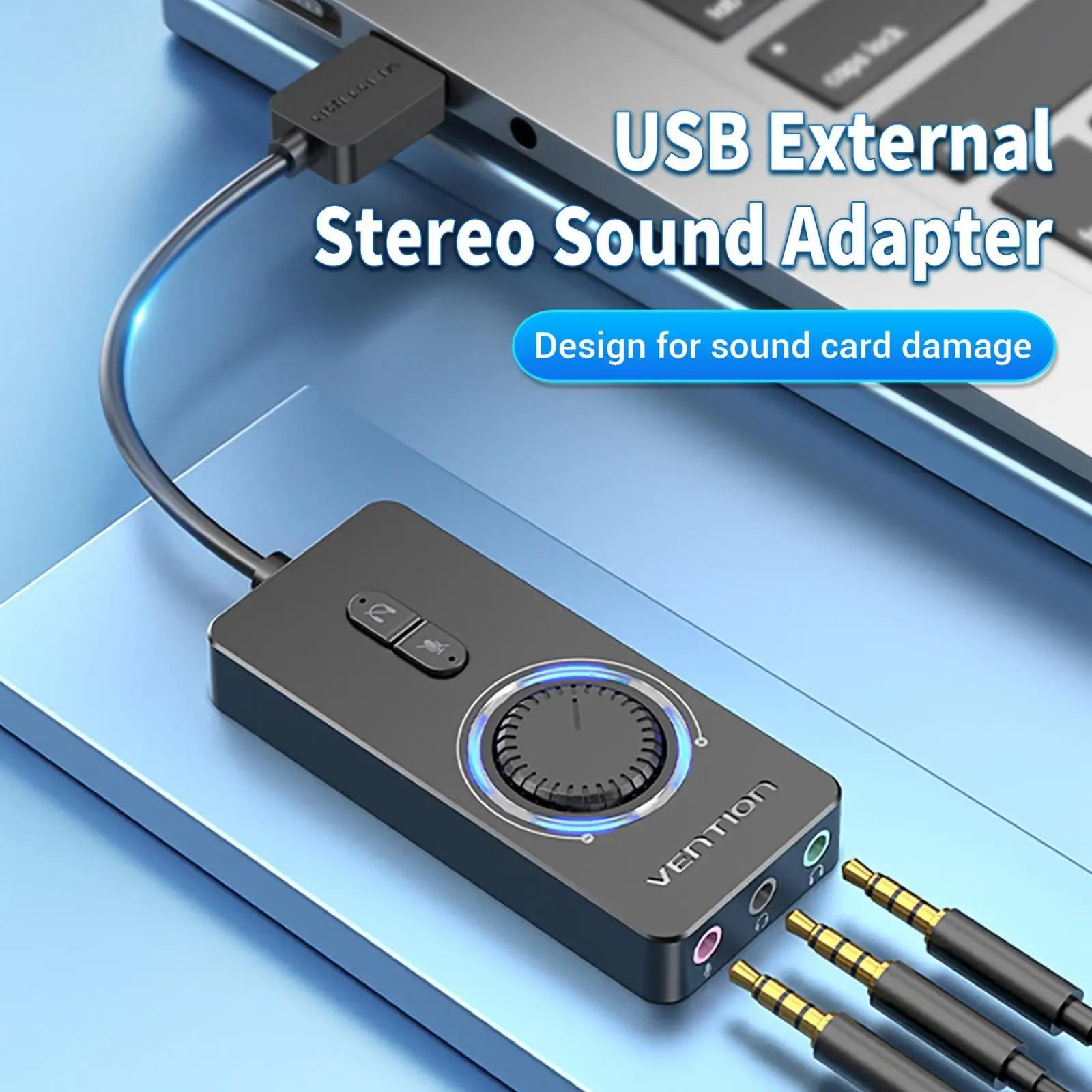 External Stereo Sound Adapter Audio Adapter No Drivers Needed USB Sound Card for Laptops Windows