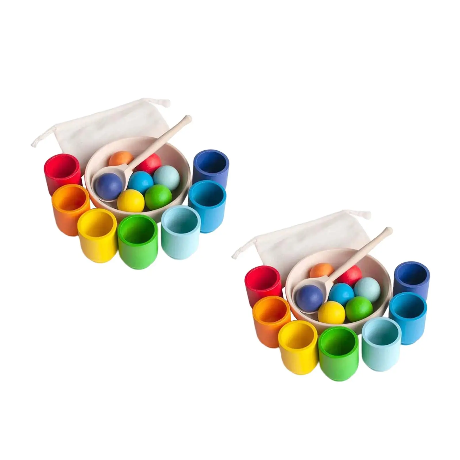 2 Set Rainbow Balls in Cups Montessori Board Game with Cups and Balls 